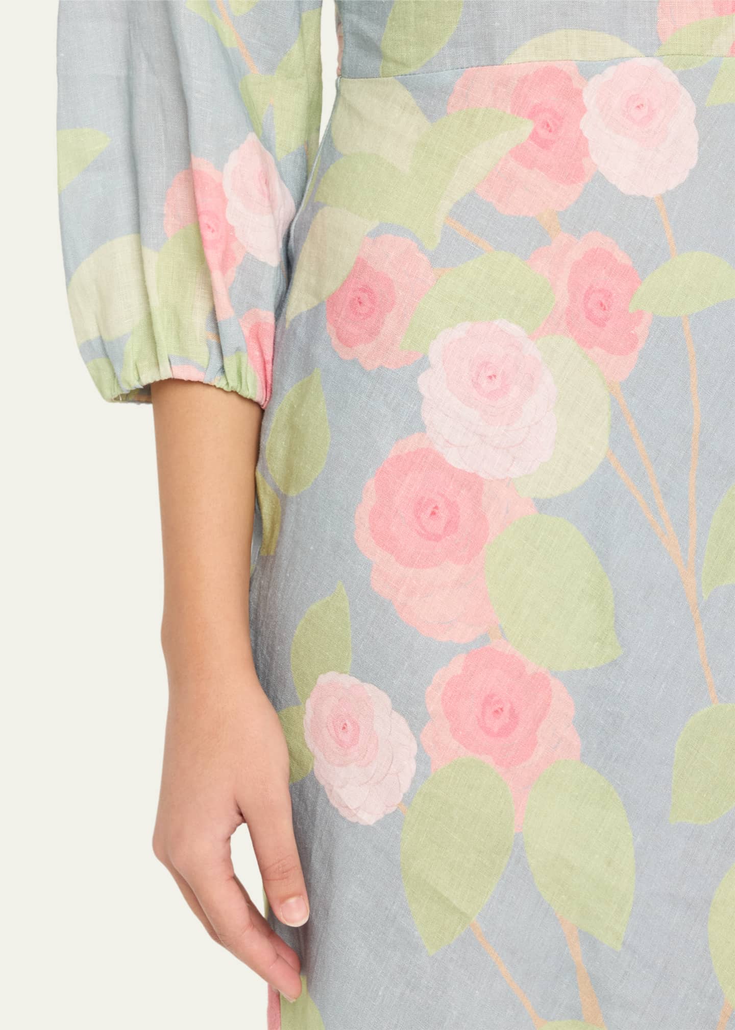 BERNADETTE Flower Printed Linen Long Dress Image 5 of 5