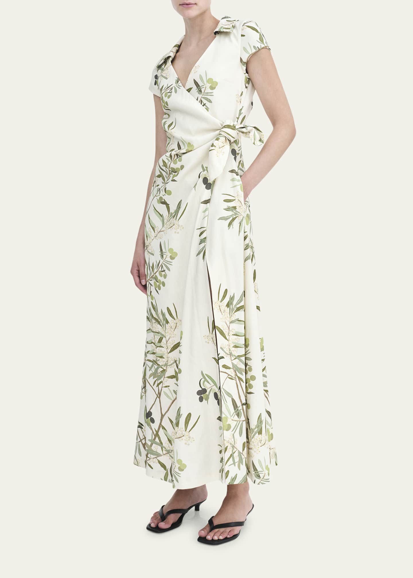 BERNADETTE Olive Tree Print Wrap Dress Image 2 of 2