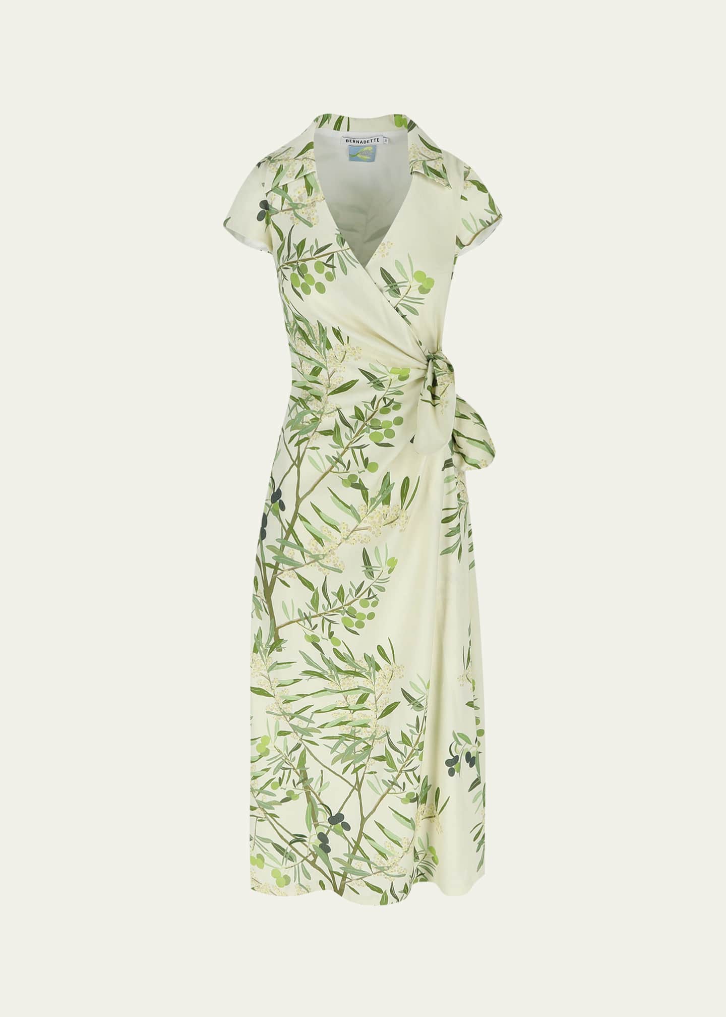 BERNADETTE Olive Tree Print Wrap Dress Image 1 of 2