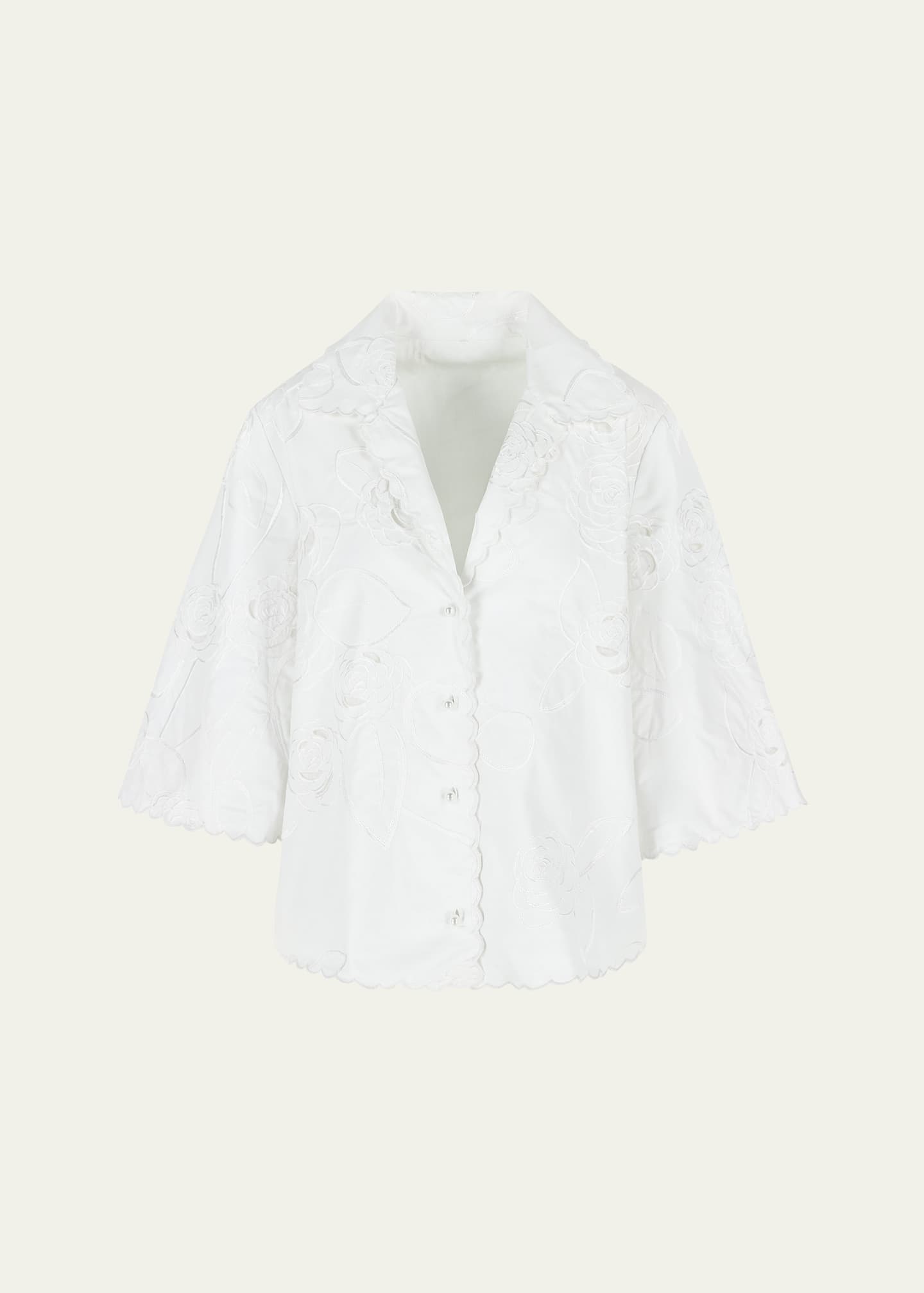 BERNADETTE Floral Embossed Button Down Blouse