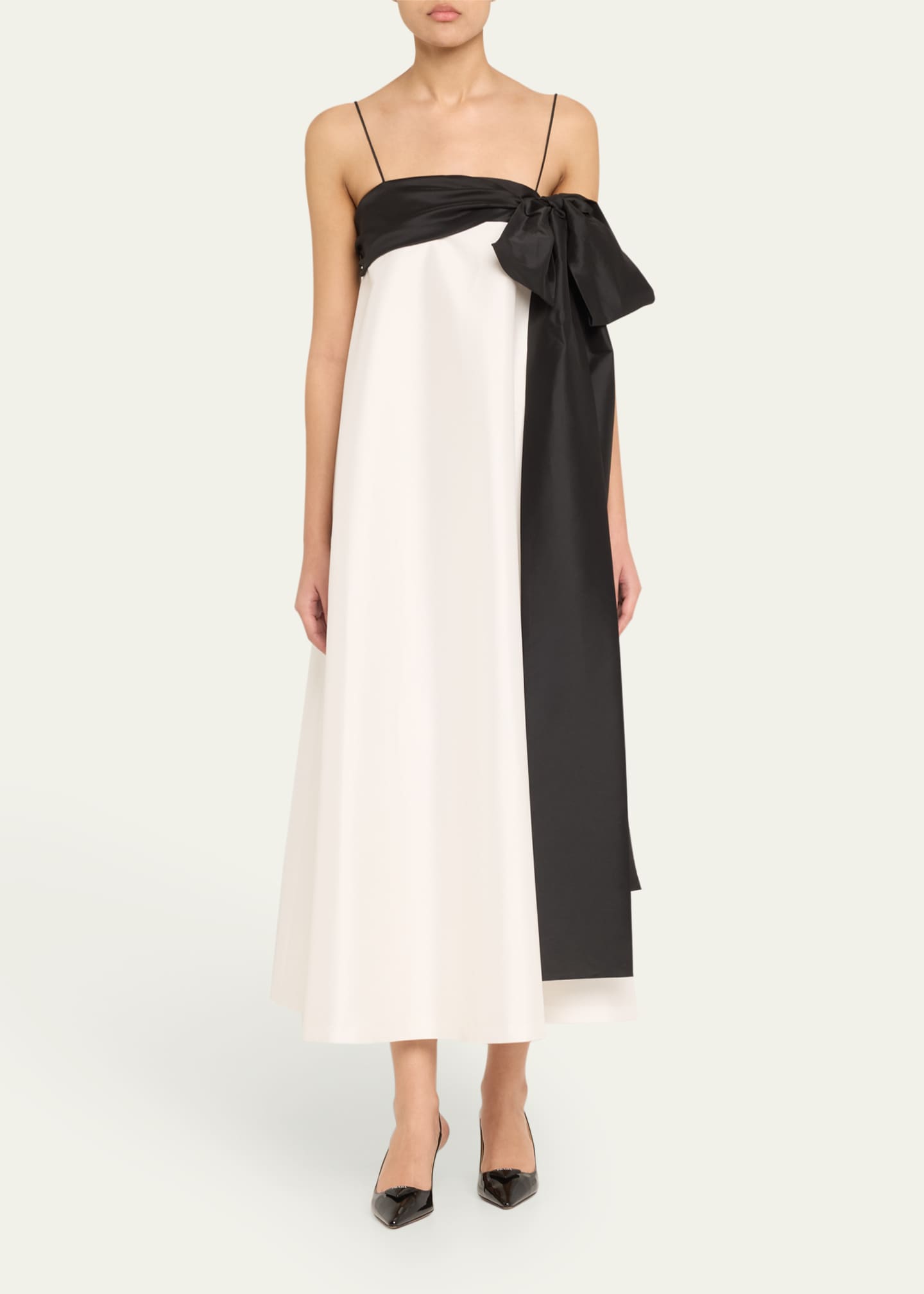 BERNADETTE Colorblock Flowy Long Dress with Bow Image 2 of 5