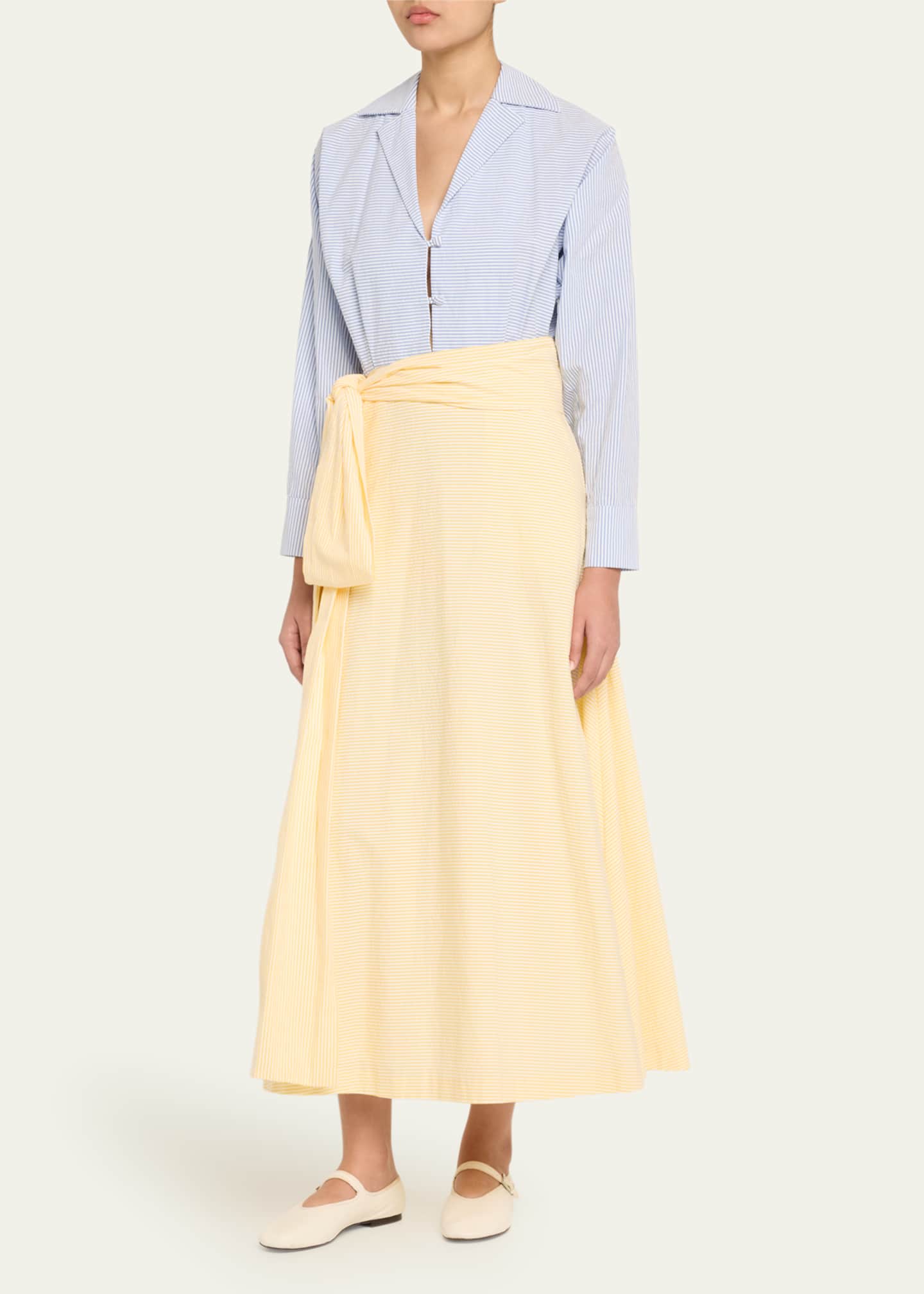 BERNADETTE Stripe Wrap Dress with Bow Image 4 of 5