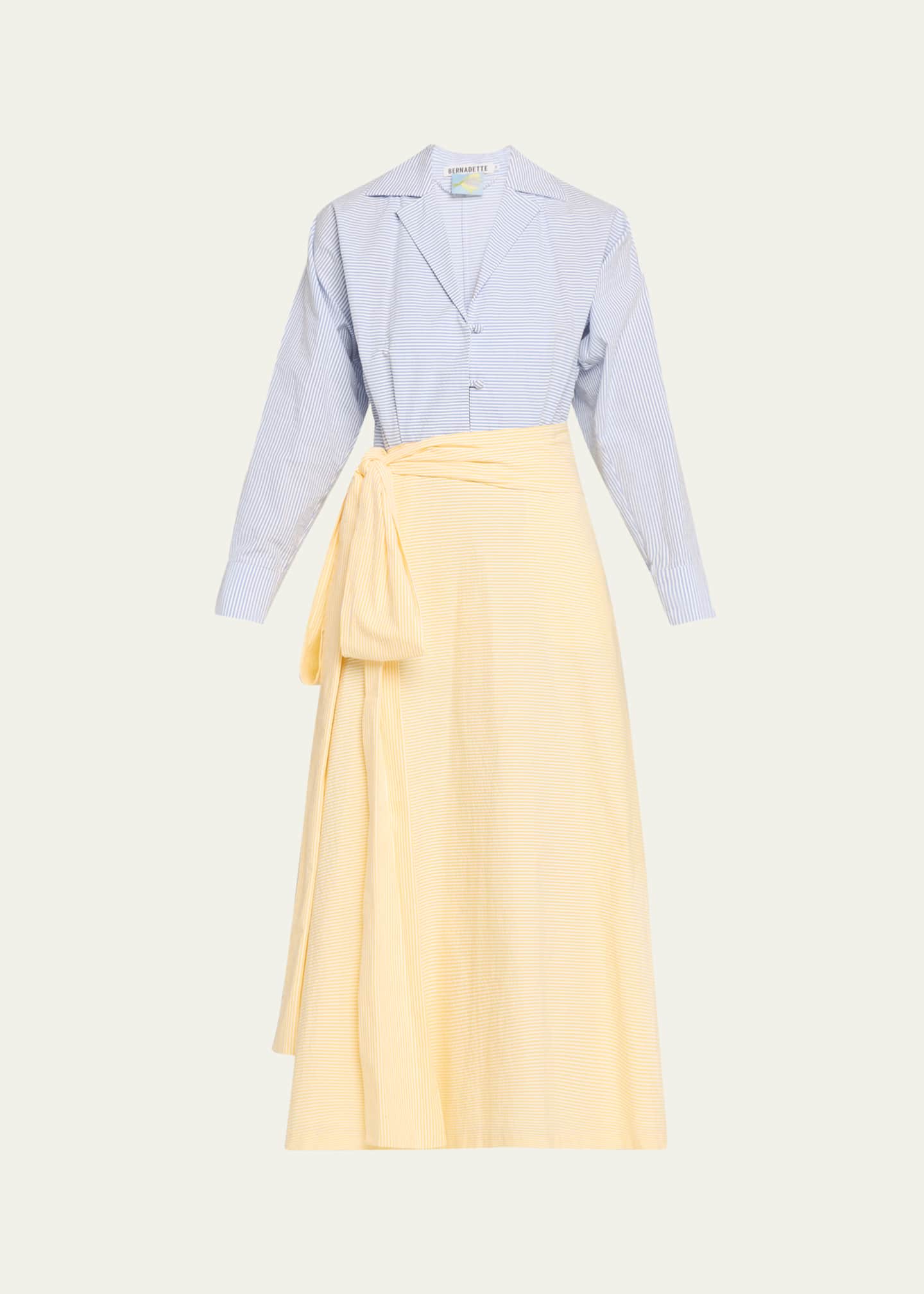 BERNADETTE Stripe Wrap Dress with Bow Image 1 of 5