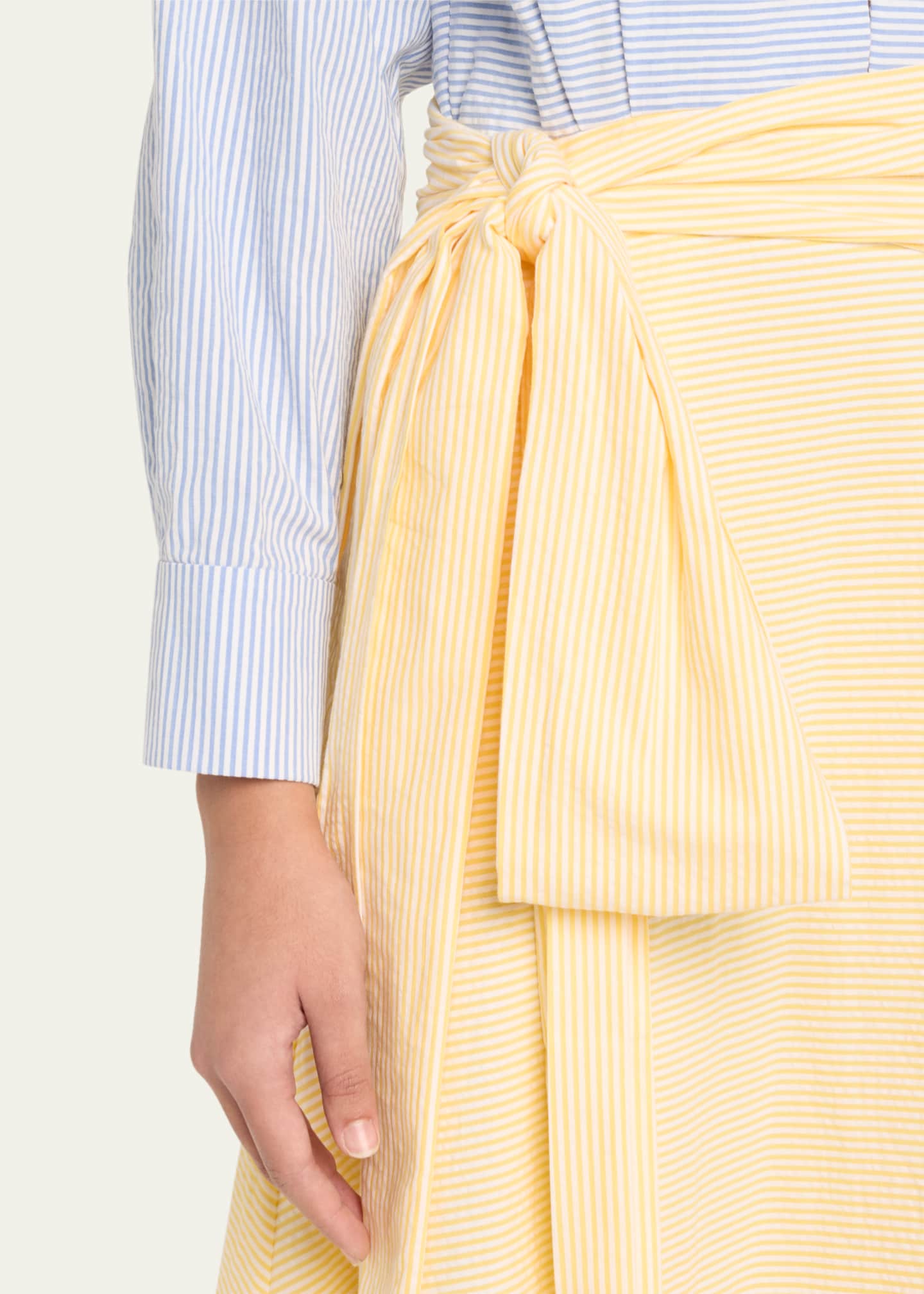 BERNADETTE Stripe Wrap Dress with Bow Image 5 of 5