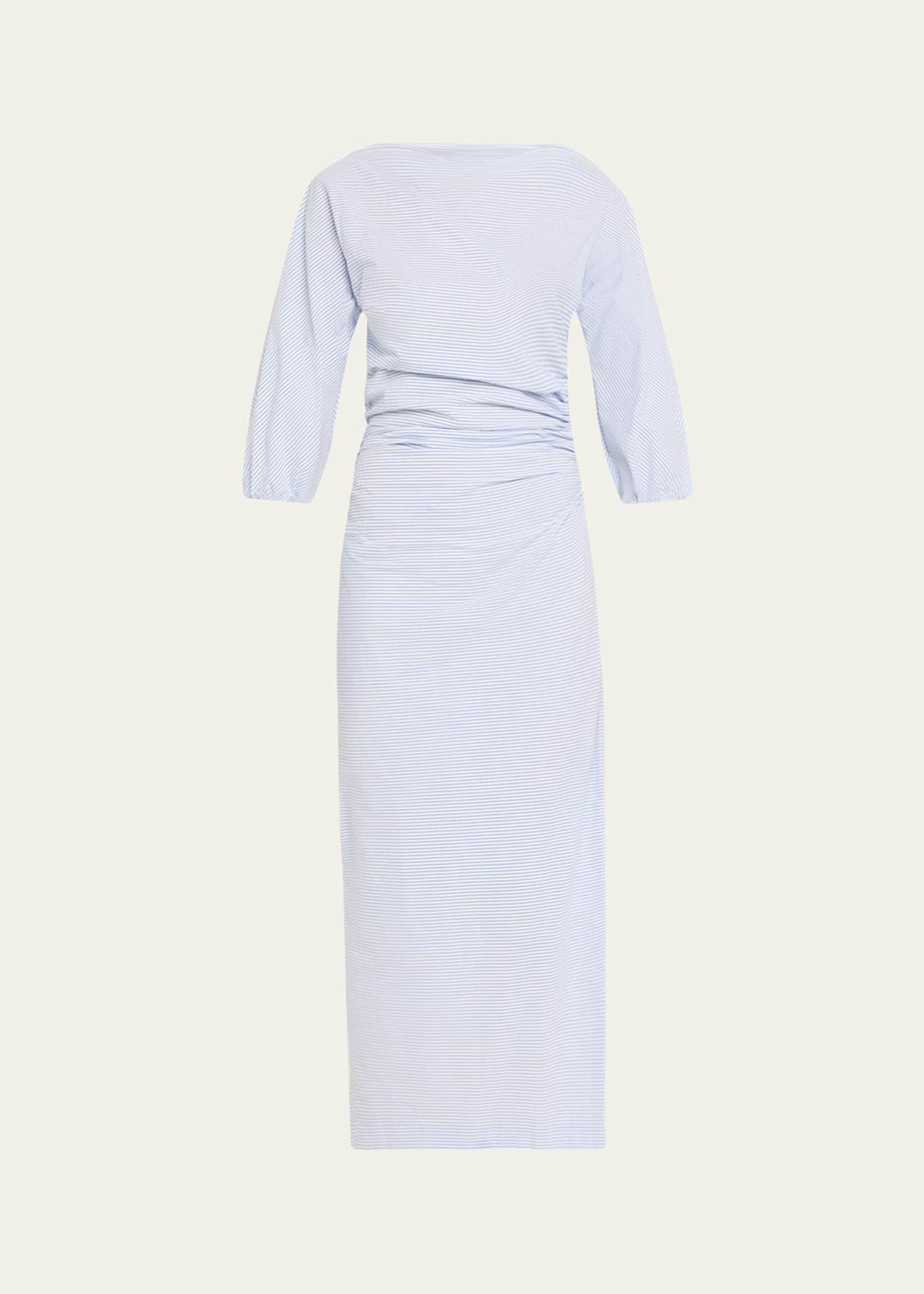 BERNADETTE Striped Puff Sleeve Draped Dress Image 1 of 5