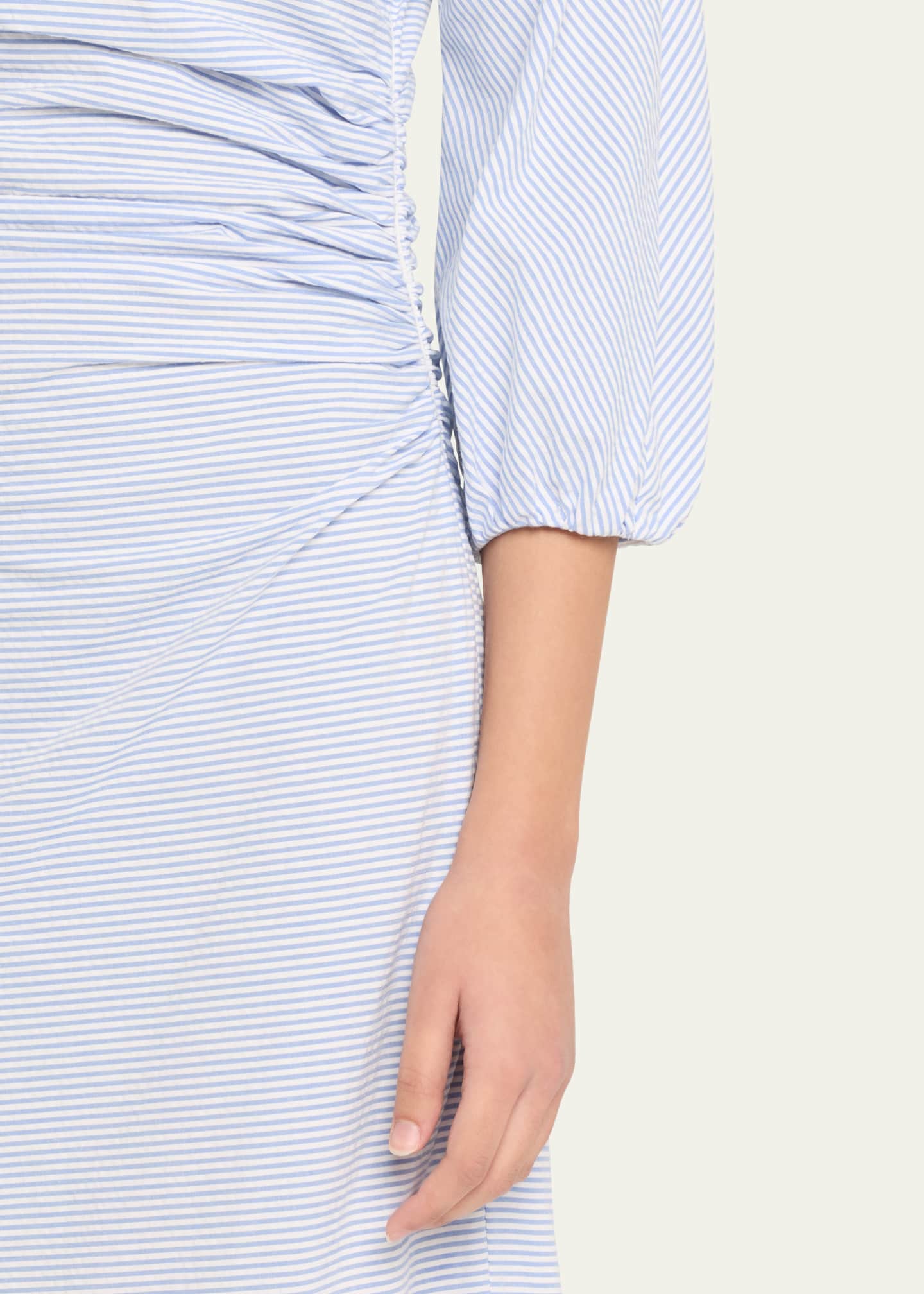 BERNADETTE Striped Puff Sleeve Draped Dress Image 5 of 5