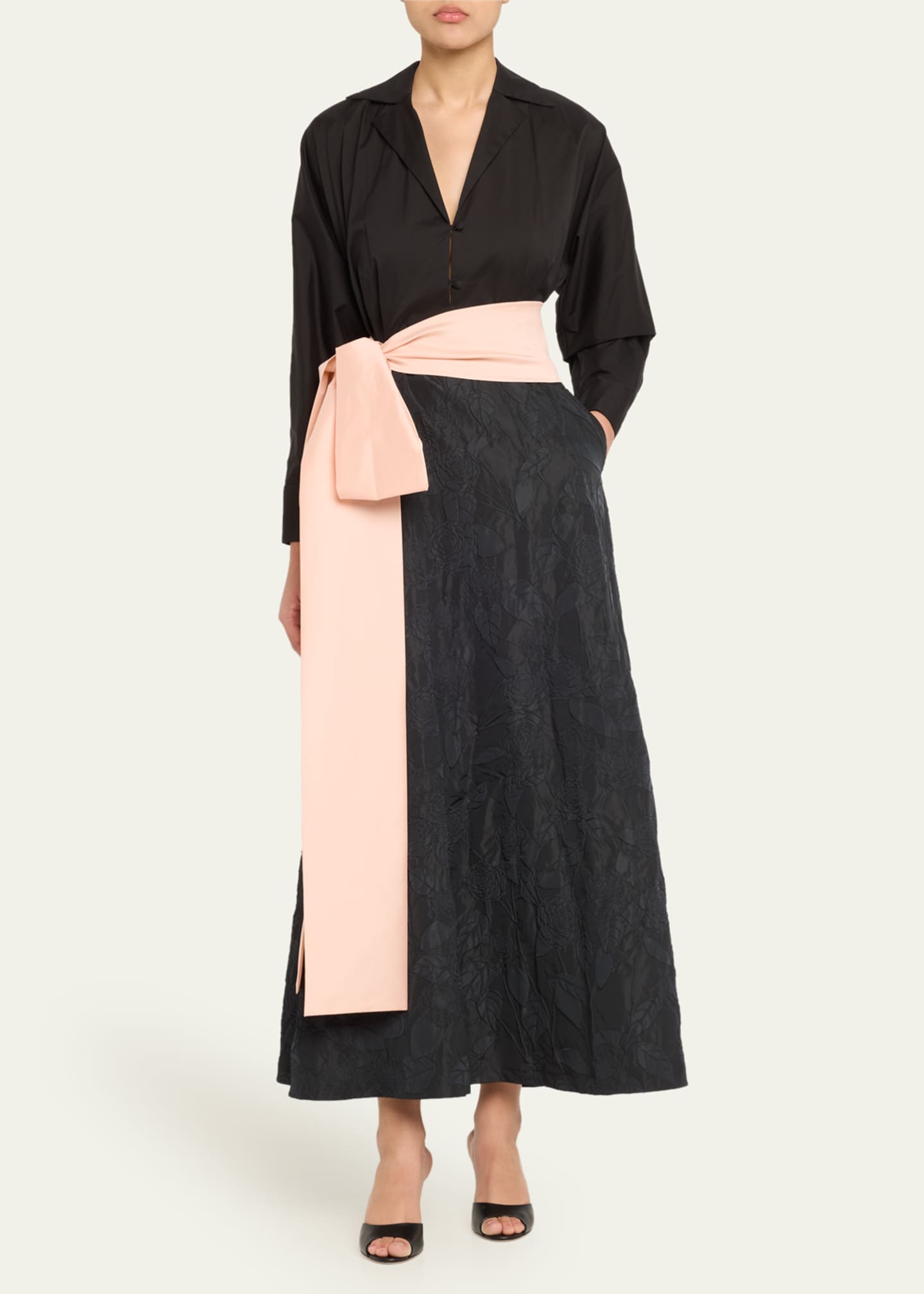 BERNADETTE Floral Embossed Wrap Dress with Bow Image 2 of 4