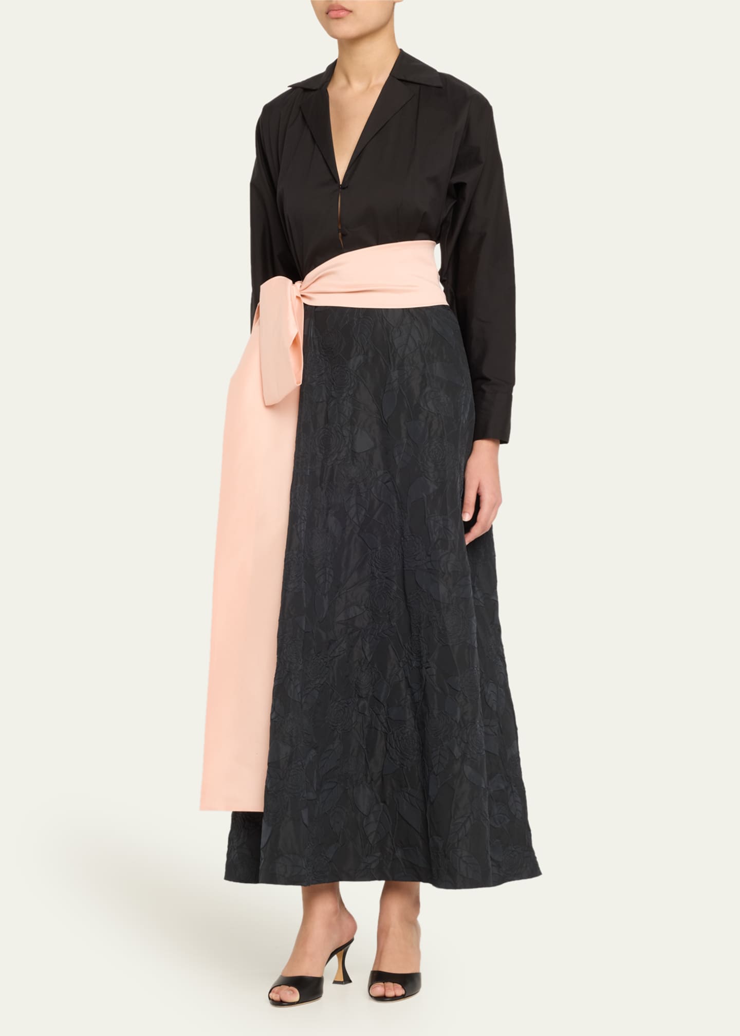 BERNADETTE Floral Embossed Wrap Dress with Bow Image 3 of 4