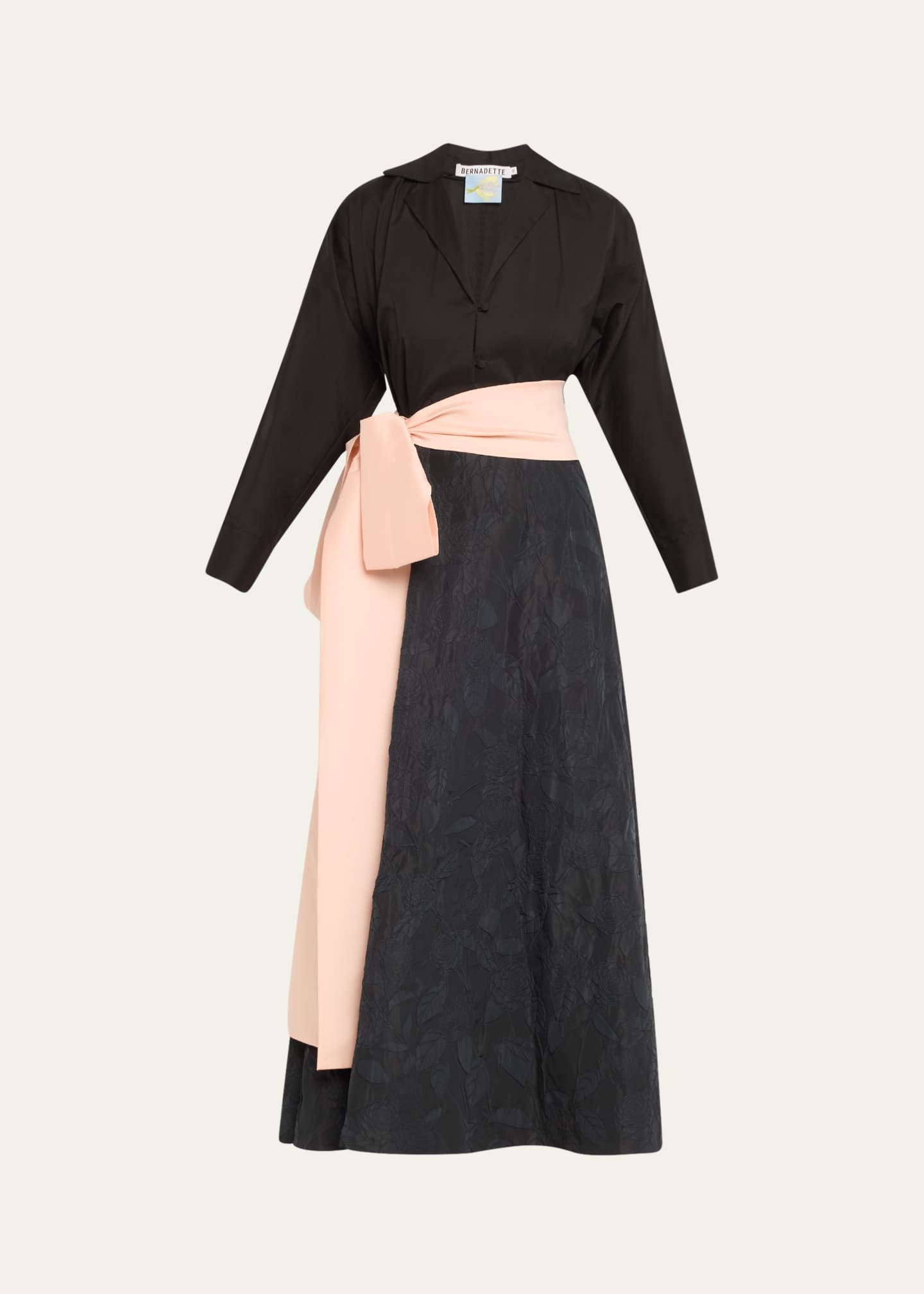 BERNADETTE Floral Embossed Wrap Dress with Bow Image 1 of 4