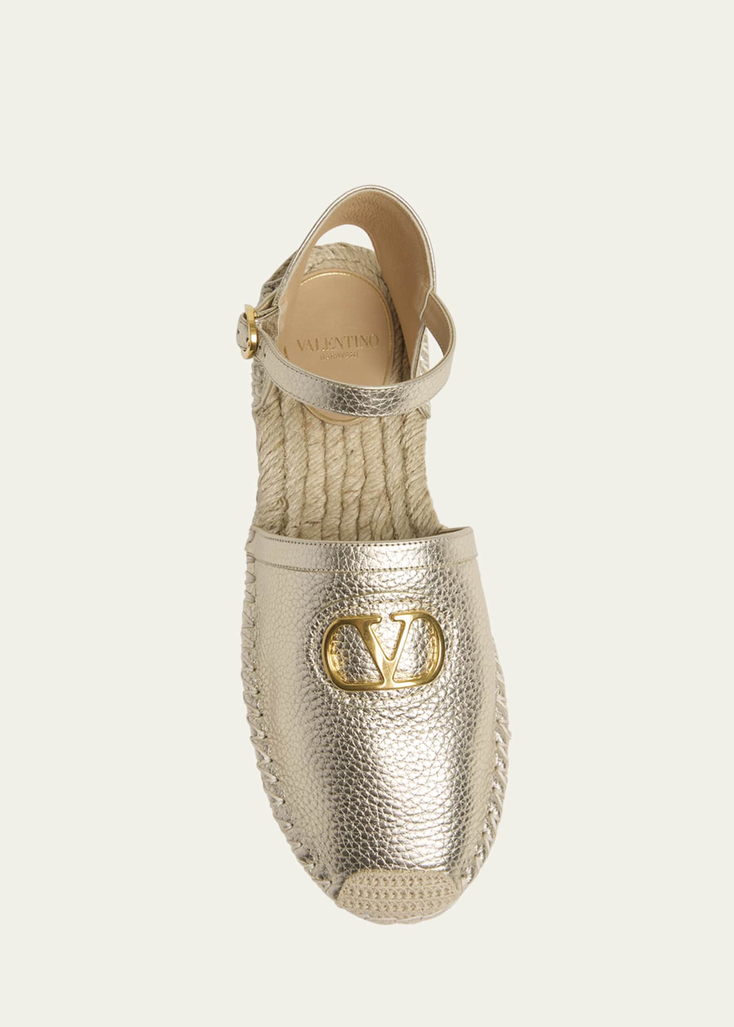 Valentino Garavani VLOGO Metallic Leather Espadrilles