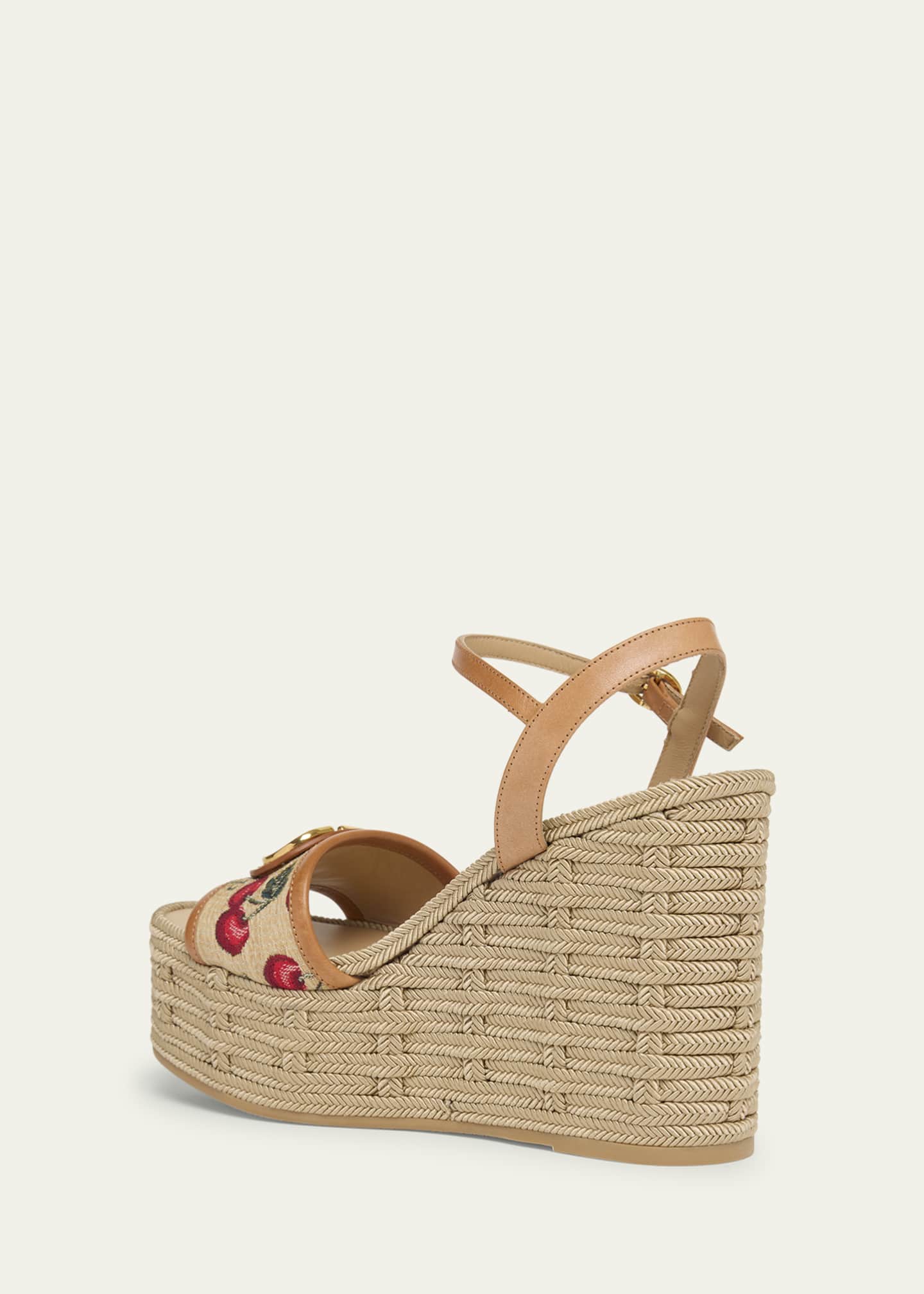 Valentino Garavani VLogo Cherry Jacquard Raffia-Wedge Espadrilles Image 2 of 4