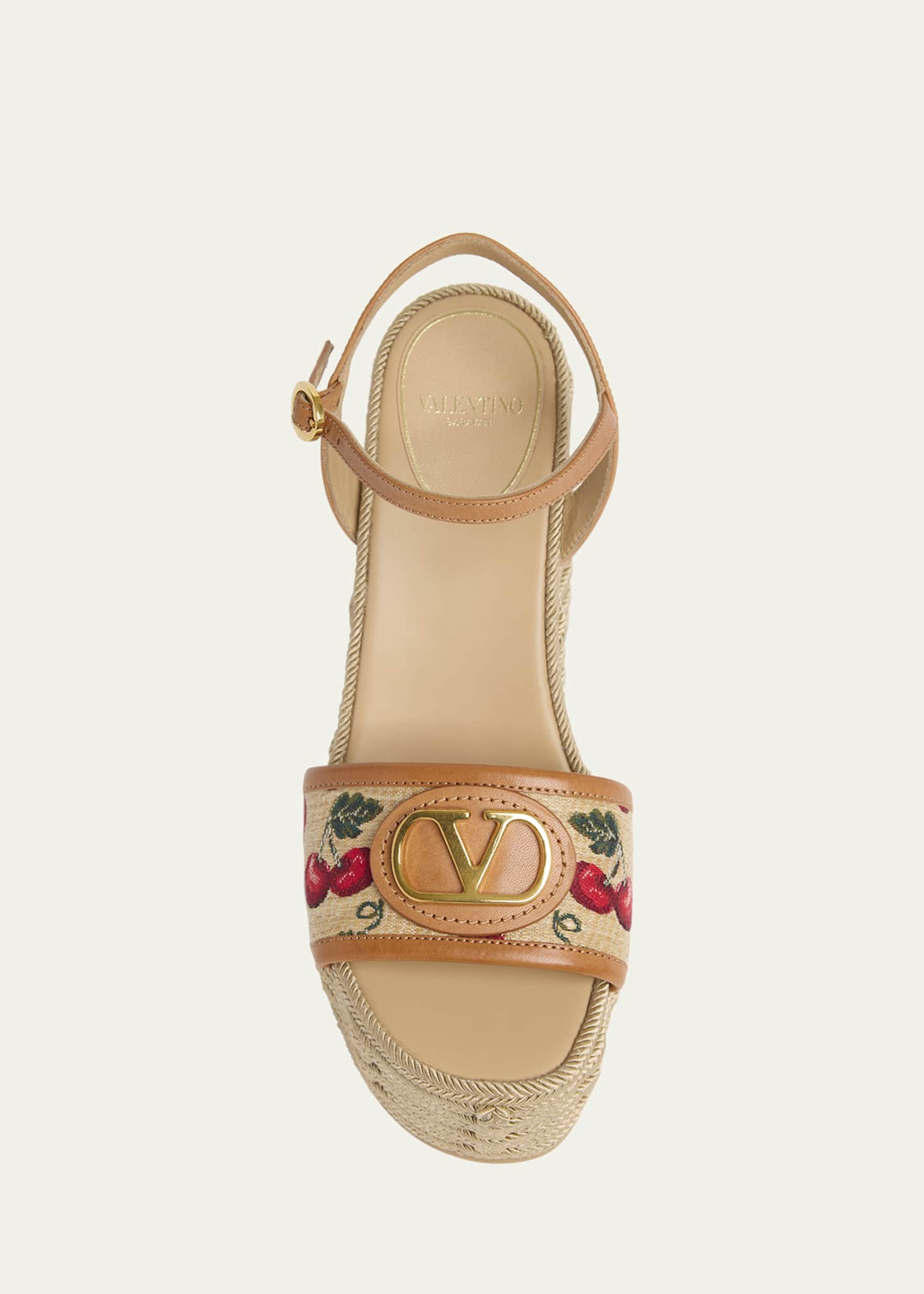Valentino Garavani VLogo Cherry Jacquard Raffia-Wedge Espadrilles Image 4 of 4