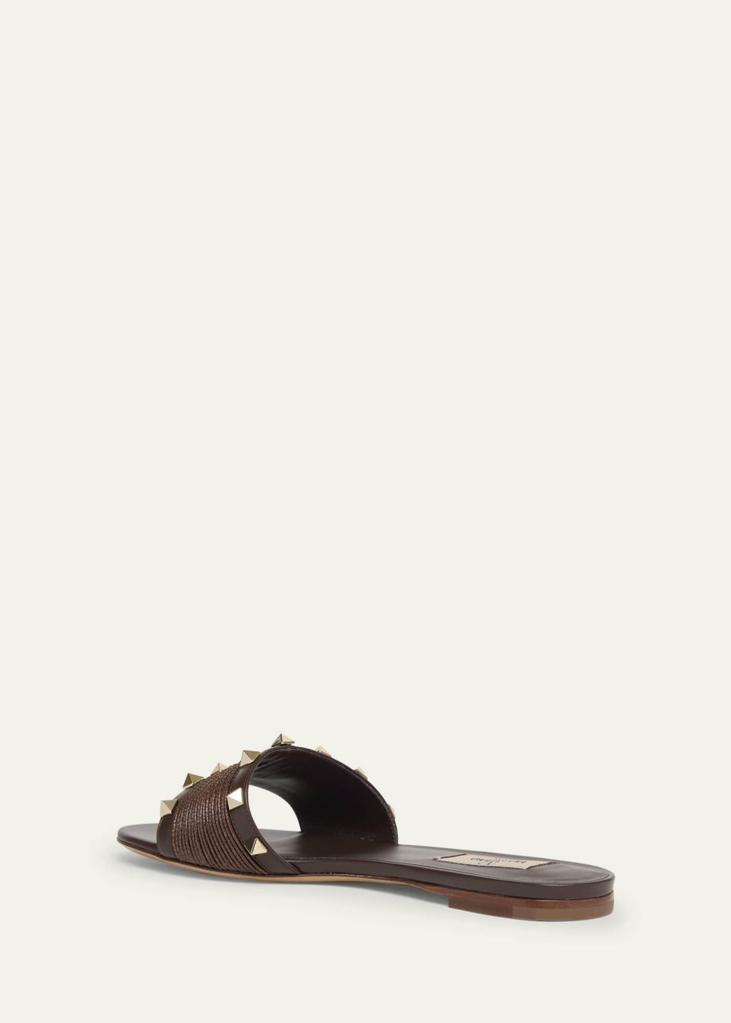 Valentino Garavani Rockstud Raffia Flat Slide Sandals Image 2 of 4