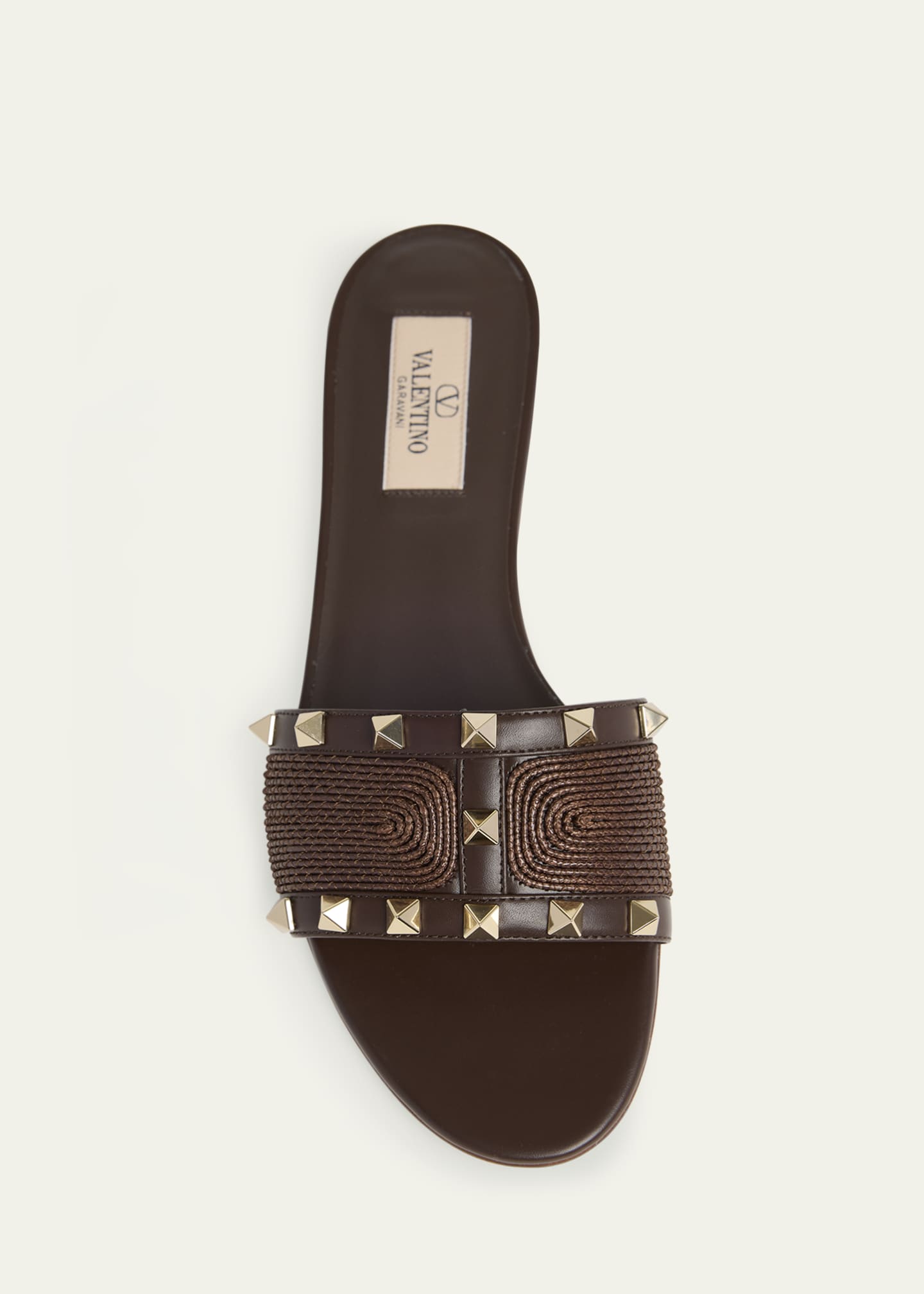 Valentino Garavani Rockstud Raffia Flat Slide Sandals Image 4 of 4