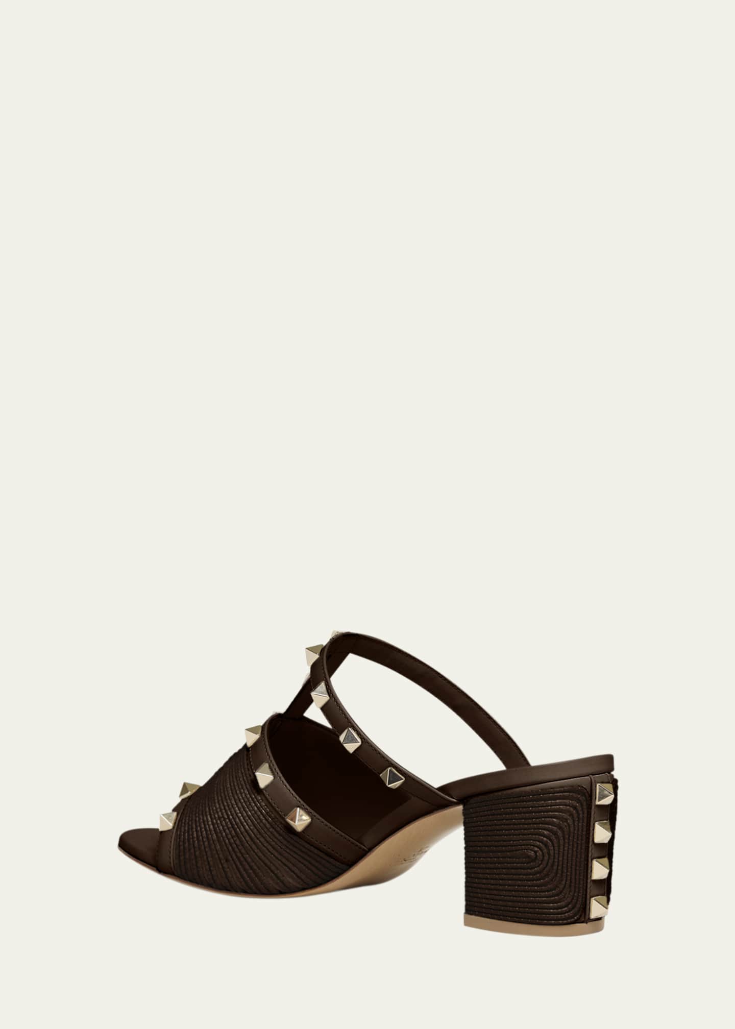 Valentino Rockstud Raffia Block-Heel Slide Sandals Image 2 of 4