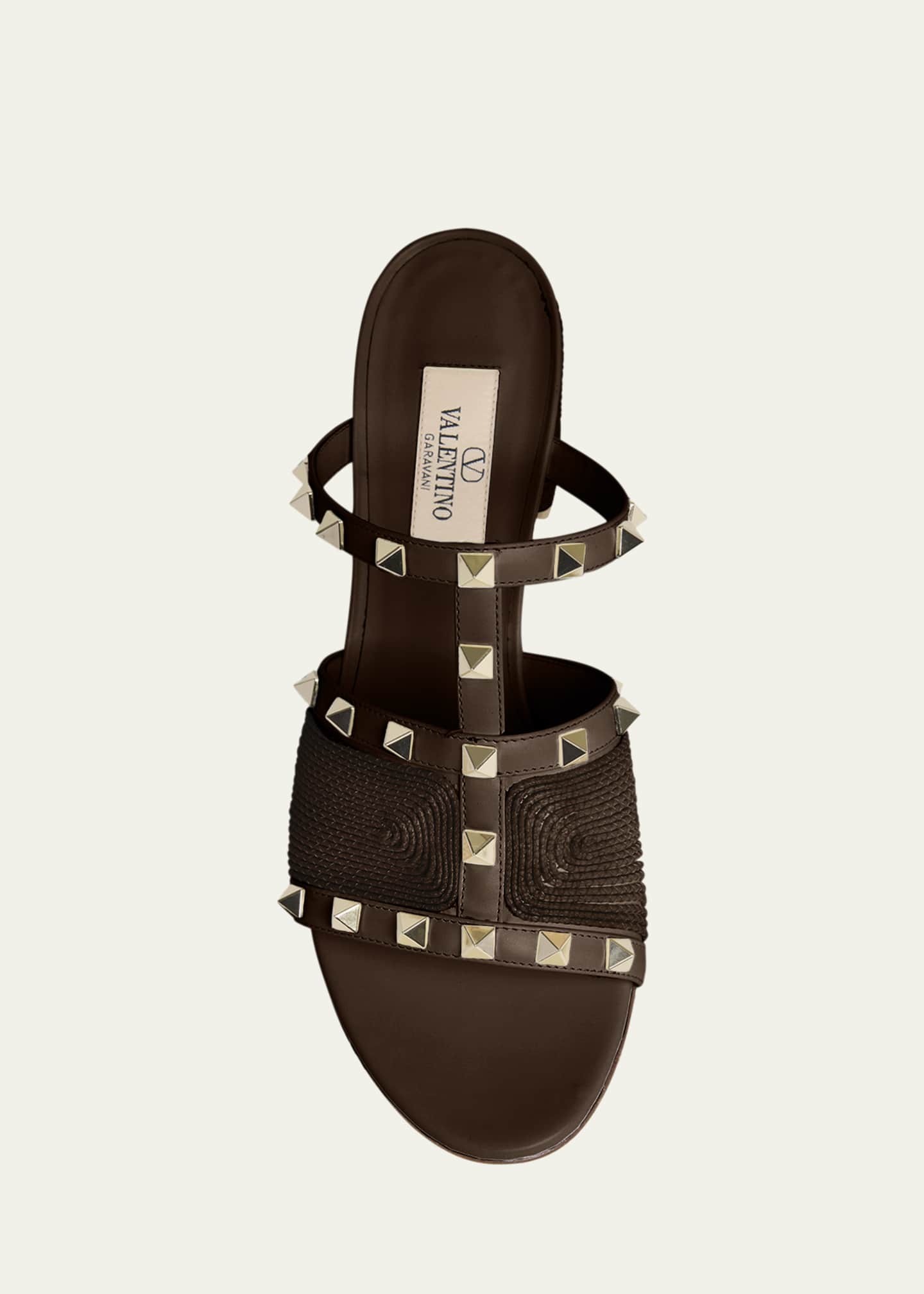 Valentino Rockstud Raffia Block-Heel Slide Sandals Image 4 of 4