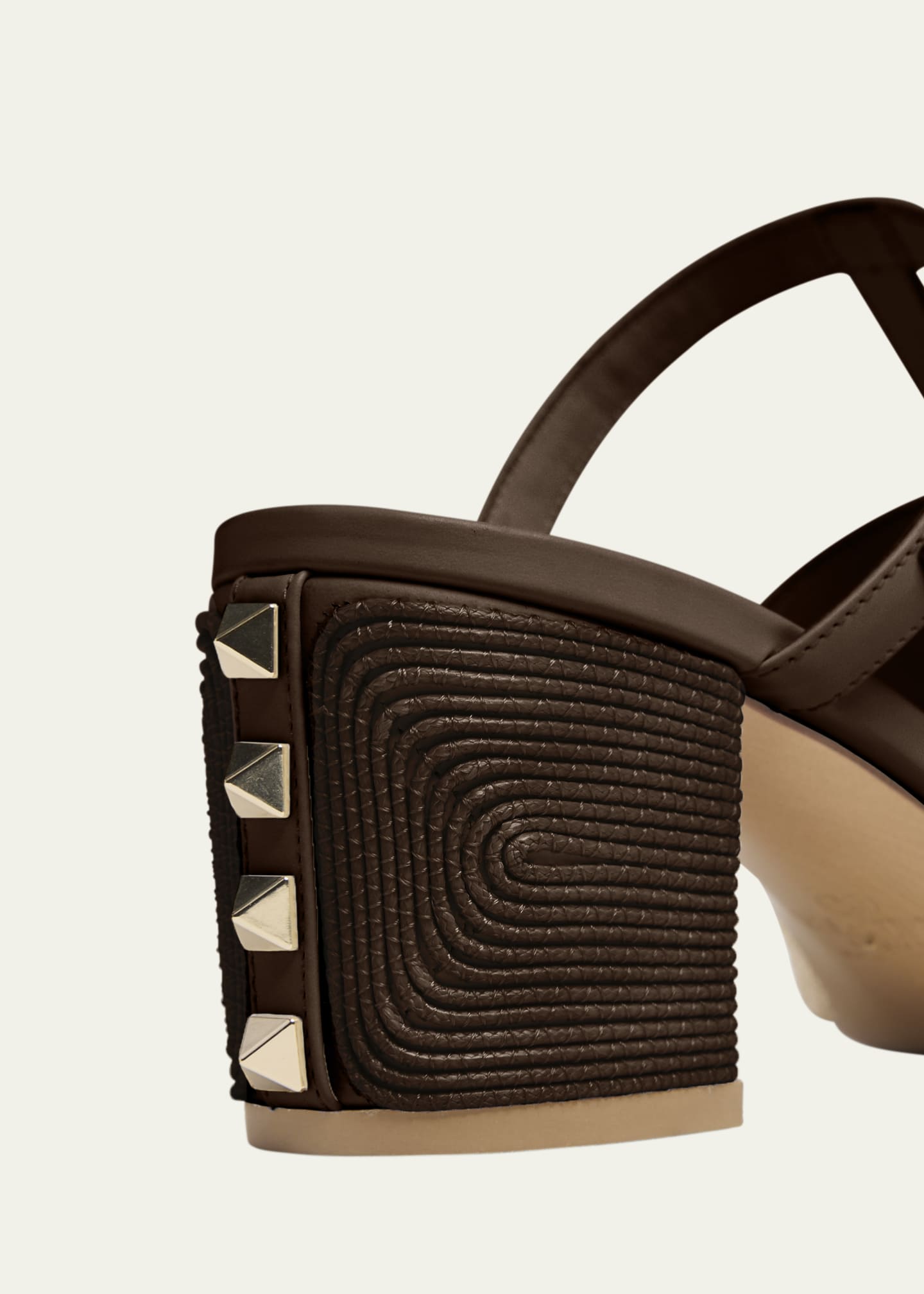 Valentino Rockstud Raffia Block-Heel Slide Sandals Image 3 of 4