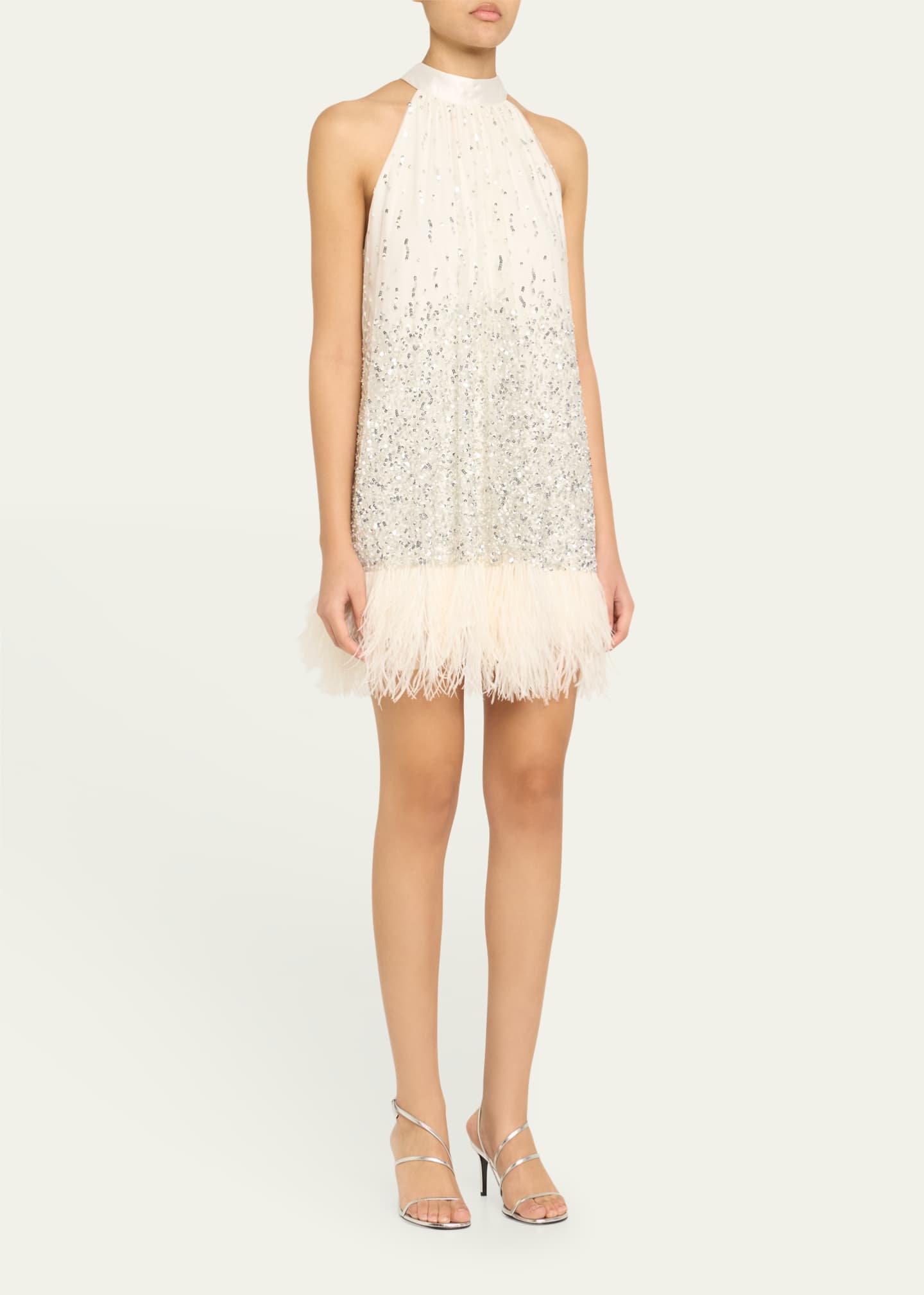 Alice + Olivia Erna Sequined Feather-Trim Mini Dress Image 4 of 5