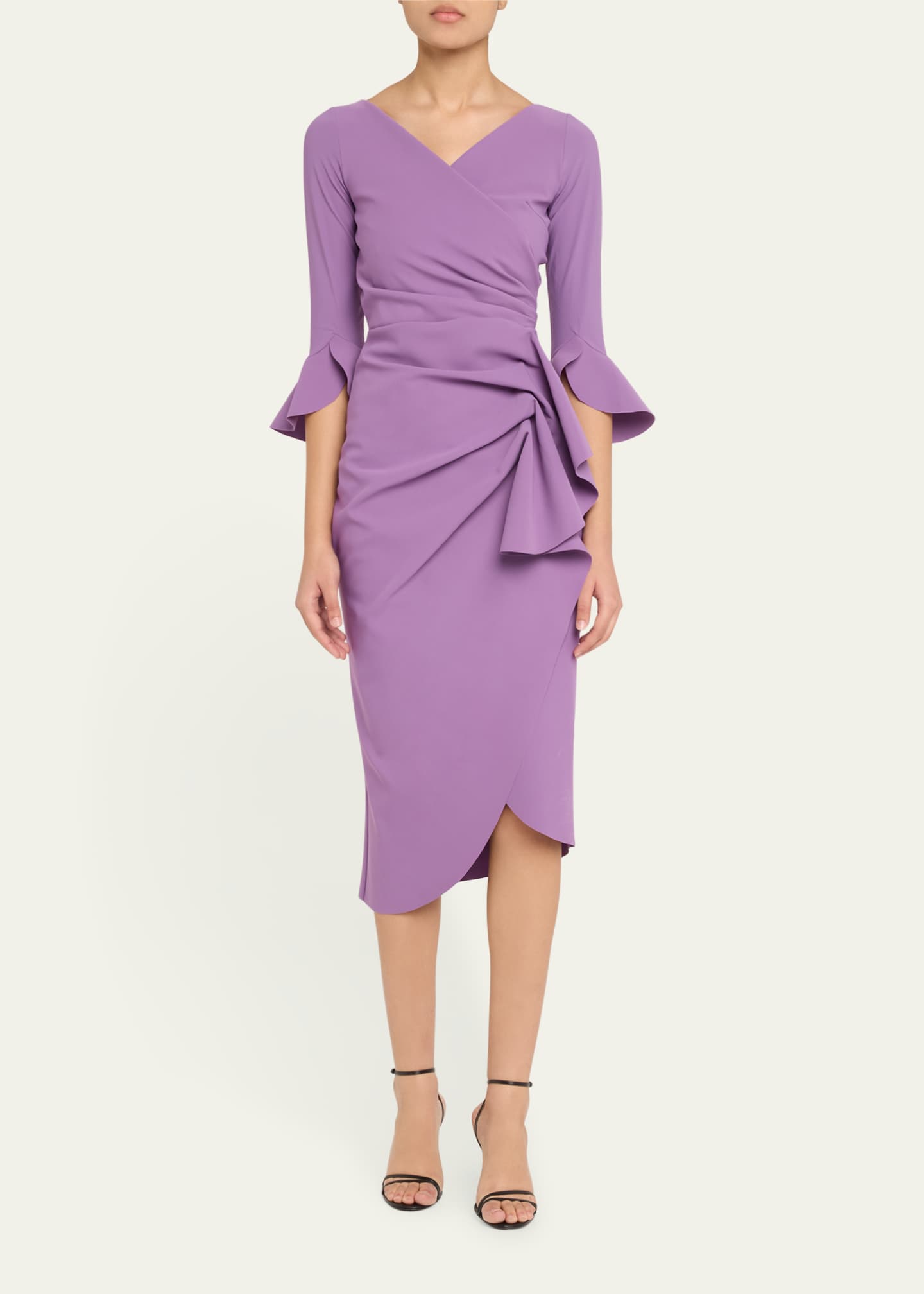 Chiara Boni La Petite Robe Triwan Ruched Side-Drape Jersey Midi Dress Image 2 of 5