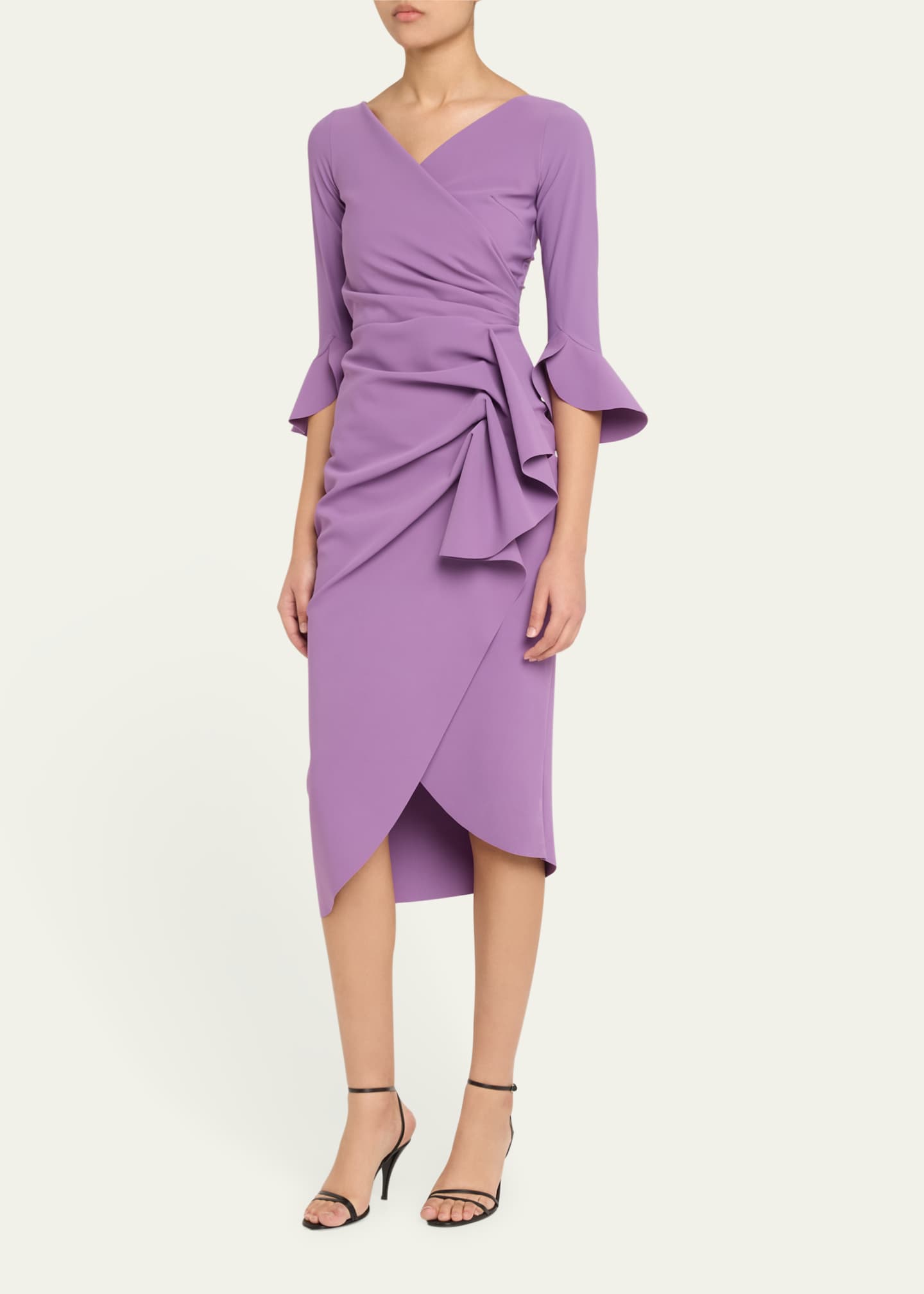 Chiara Boni La Petite Robe Triwan Ruched Side-Drape Jersey Midi Dress Image 4 of 5