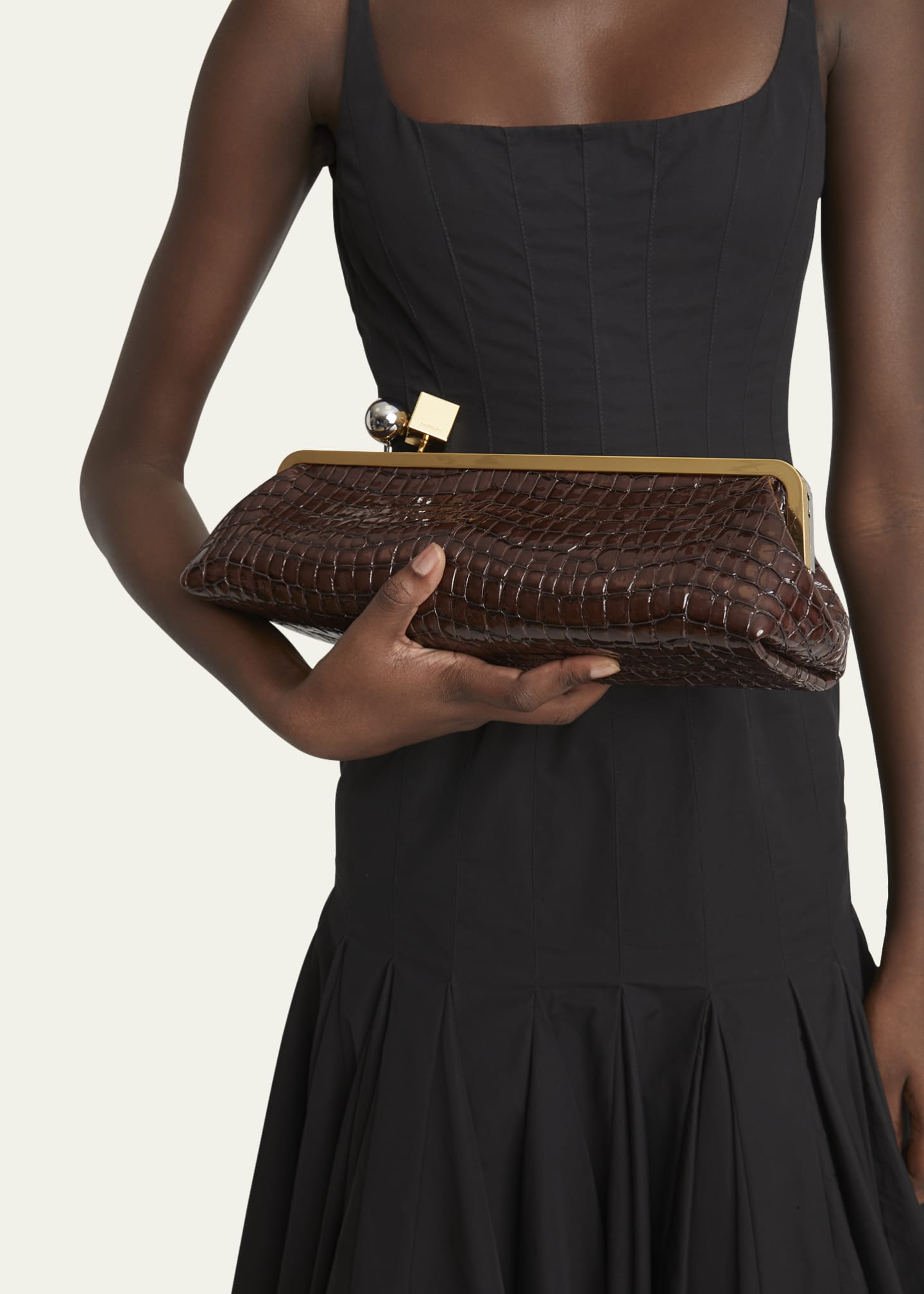 Jacquemus La Pochette Salon Patent Croc-Embossed Shoulder