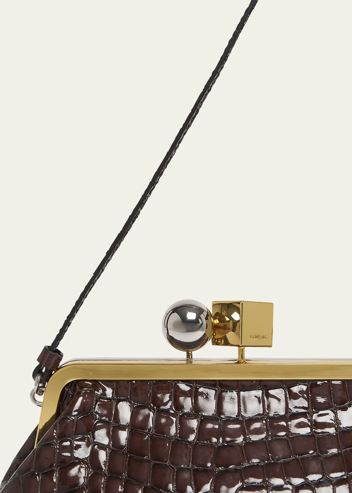 Jacquemus La Pochette Salon Patent Croc-Embossed Shoulder