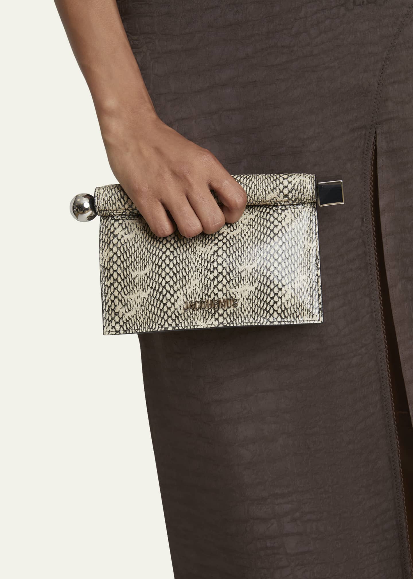 Jacquemus La Petit Pochette Rond Snakeskin-Embossed Clutch Bag Image 2 of 5
