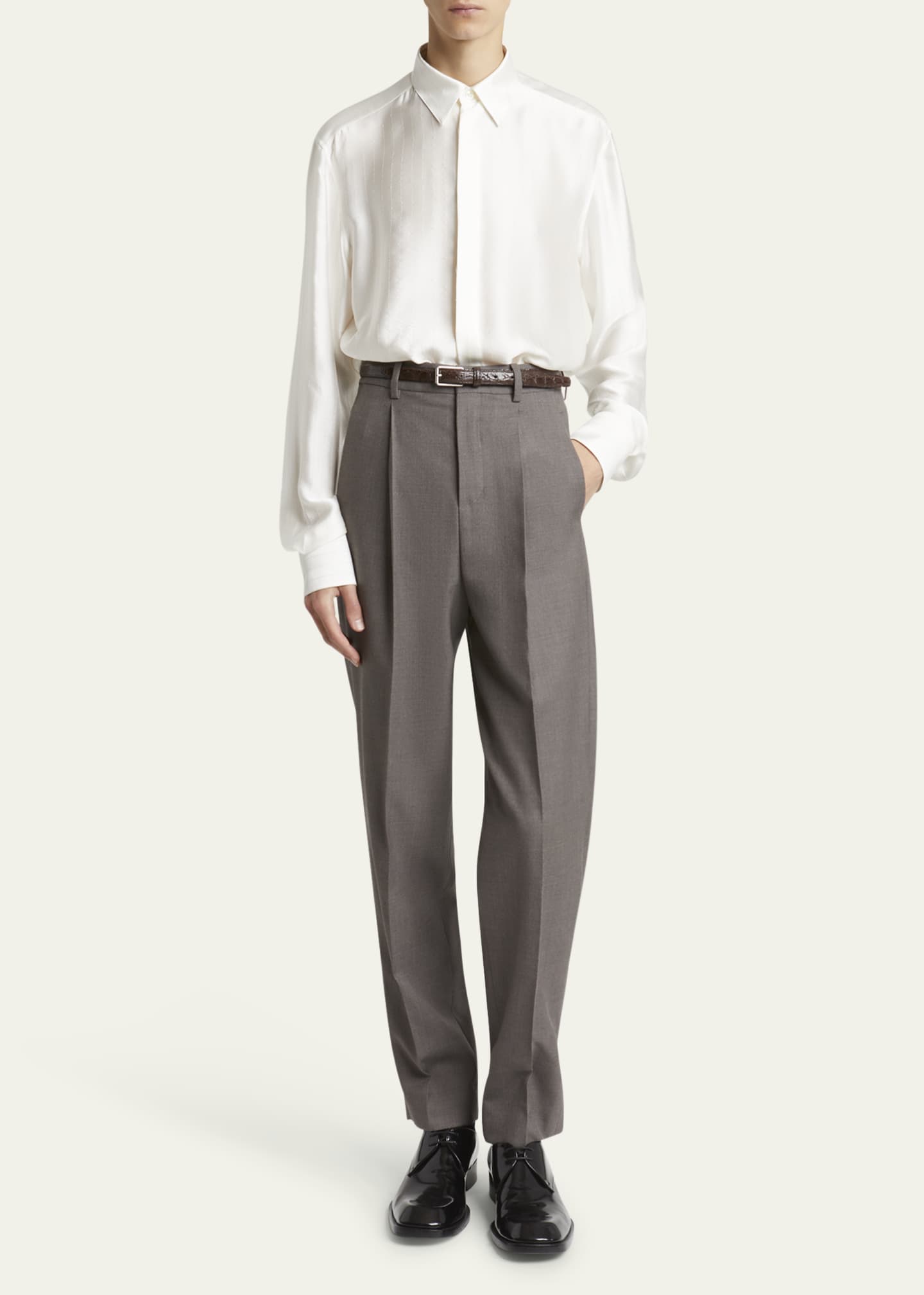Saint Laurent Men's Striped Satin Dress Shirt Image 2 of 5