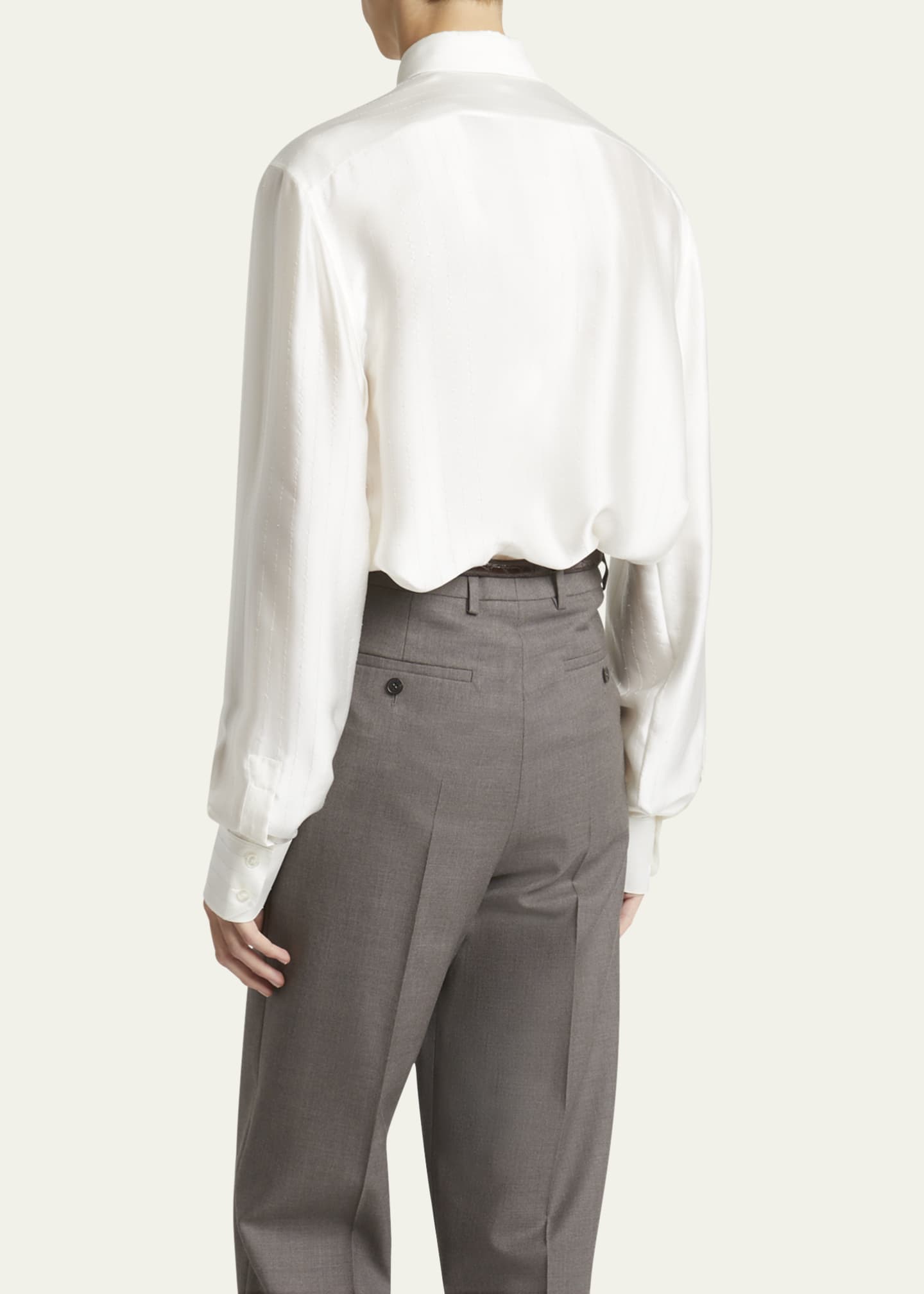 Saint Laurent Men's Striped Satin Dress Shirt Image 3 of 5
