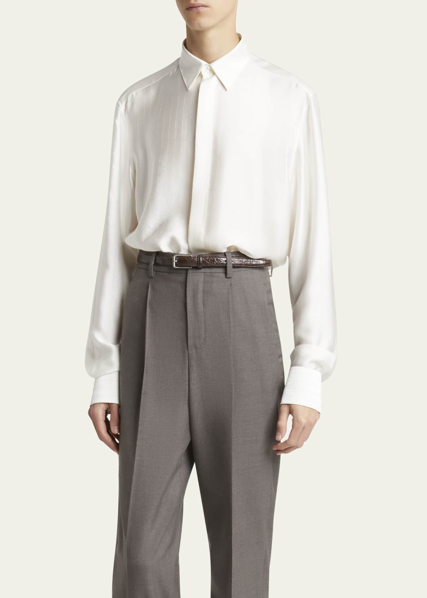 Saint Laurent Men's Striped Satin Dress Shirt Image 4 of 5