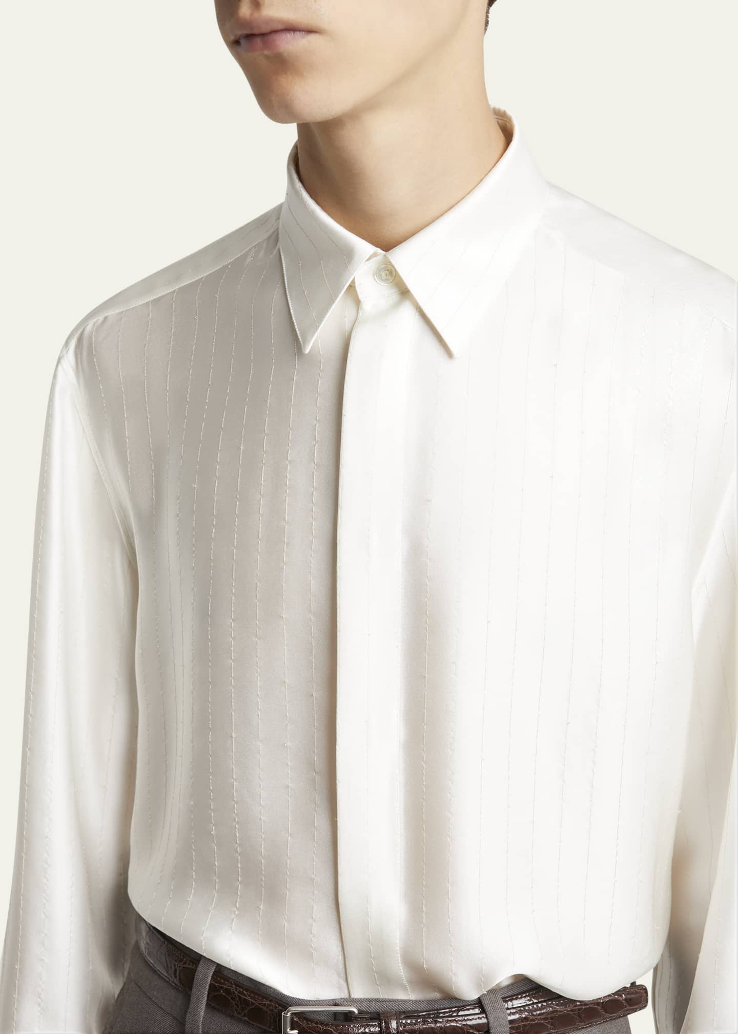 Saint Laurent Men's Striped Satin Dress Shirt Image 5 of 5