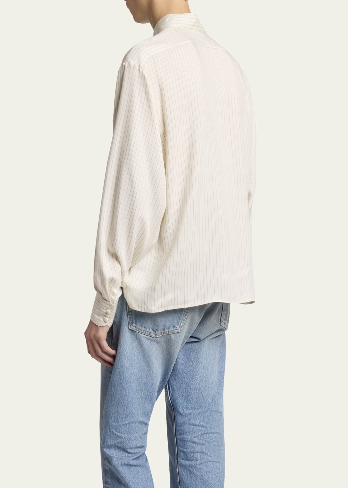 Saint Laurent Men's Striped Half-Placket Dress Shirt Image 3 of 5