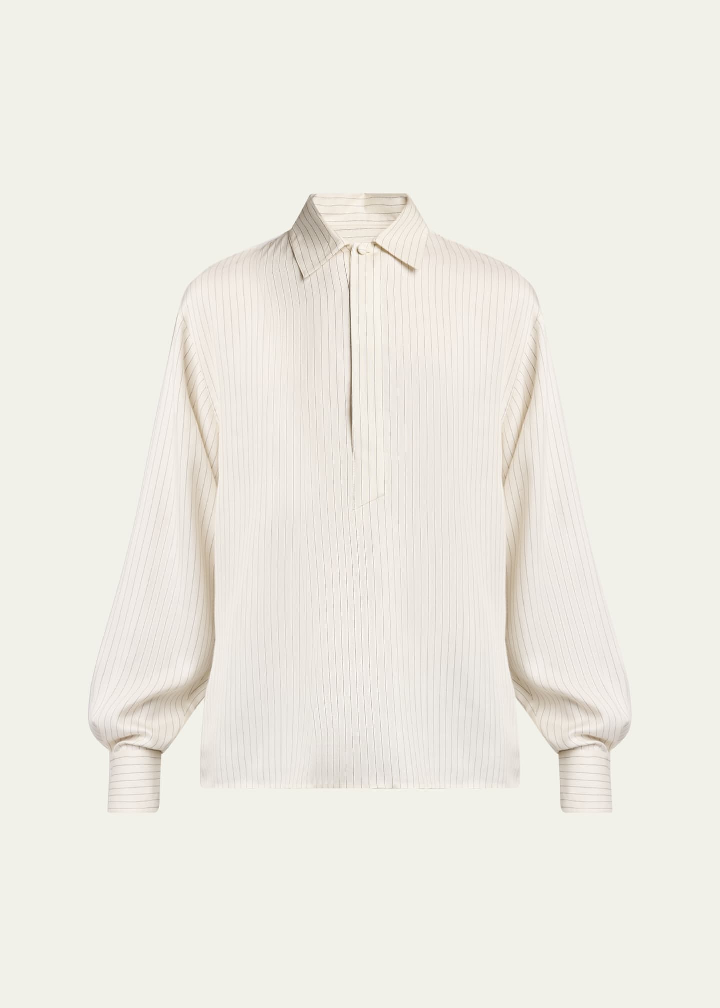 Saint Laurent Men's Striped Half-Placket Dress Shirt Image 1 of 5