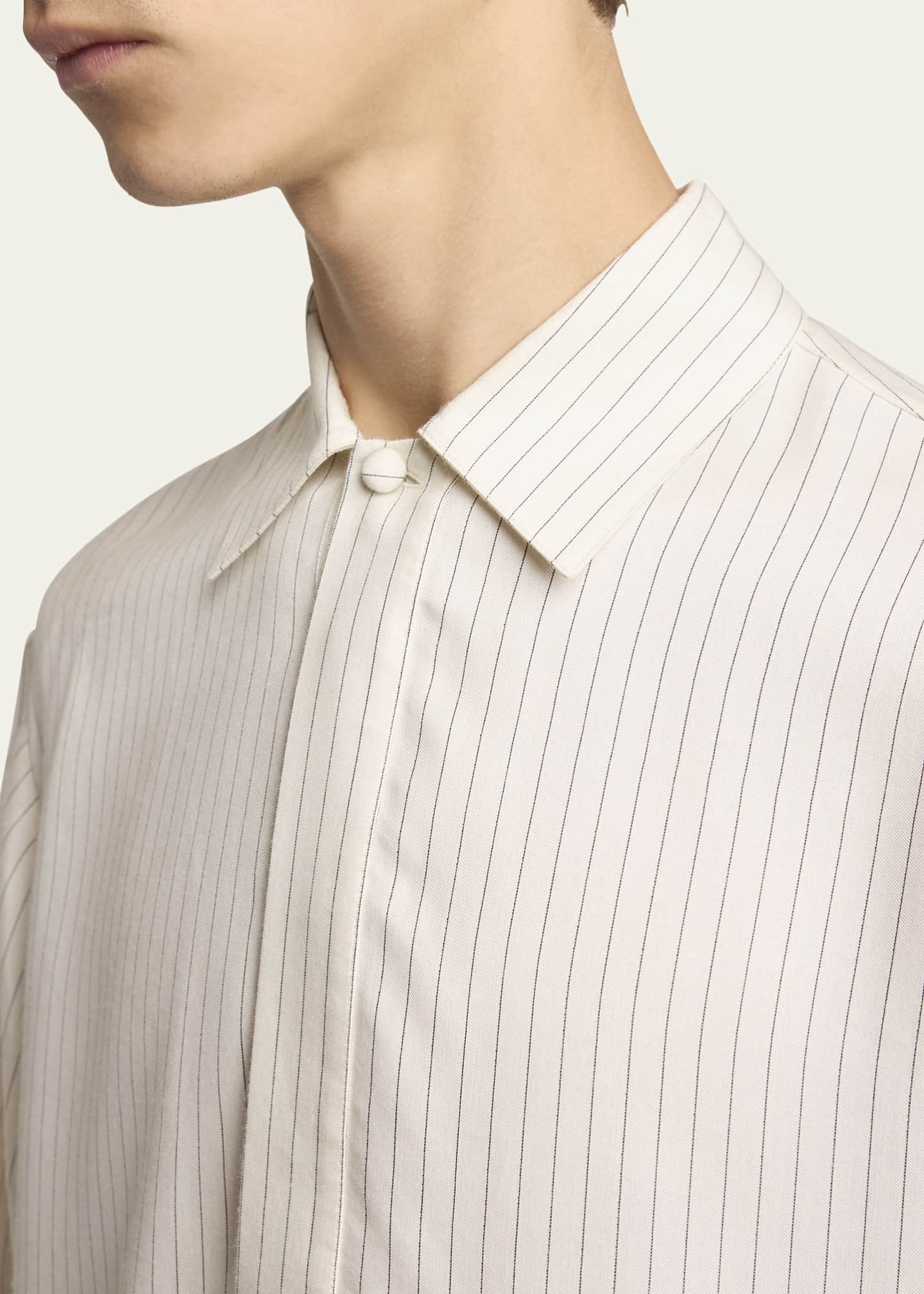 Saint Laurent Men's Striped Half-Placket Dress Shirt Image 5 of 5