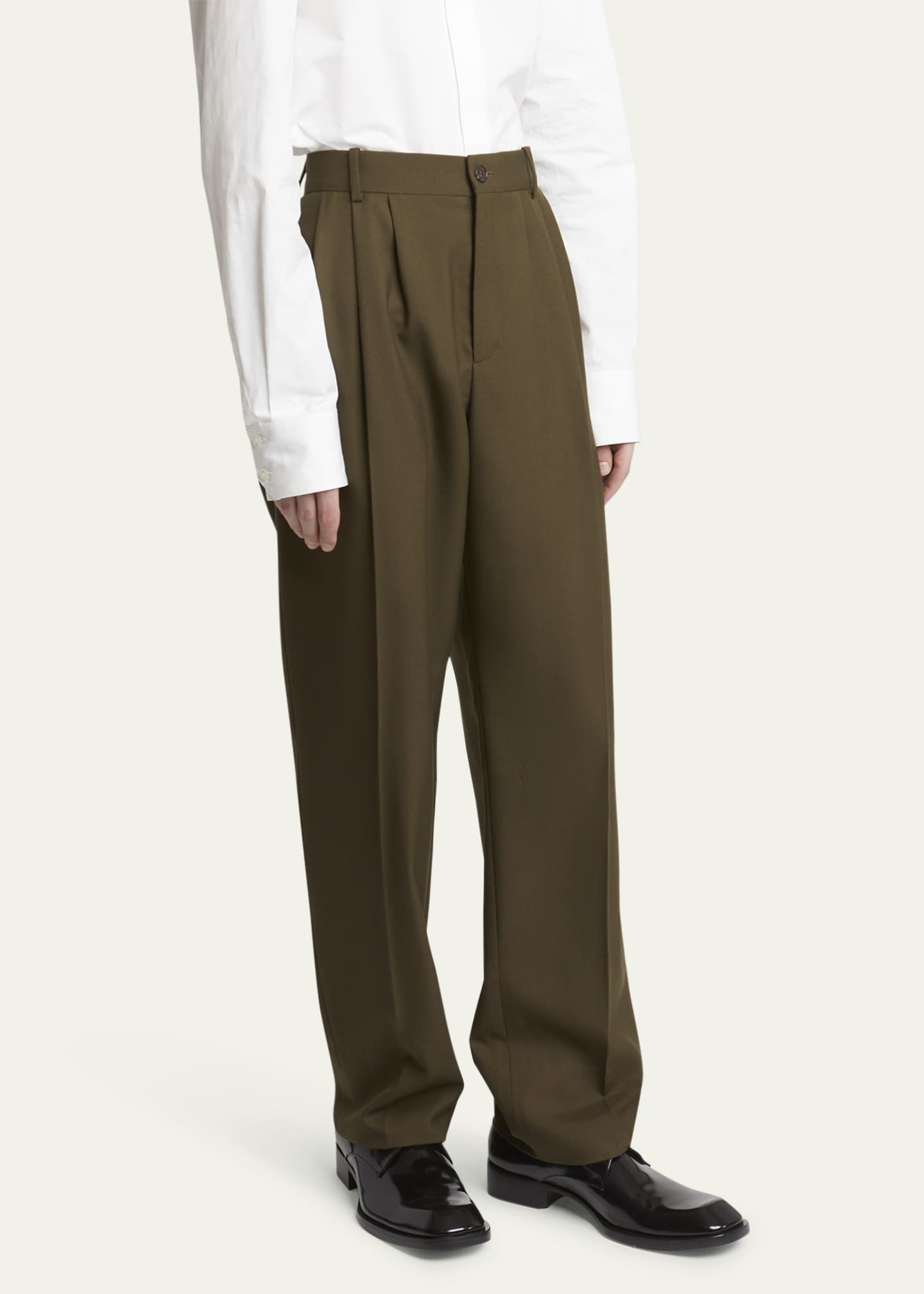 Saint Laurent Men's Double-Pleated Baggy Pants Image 4 of 5