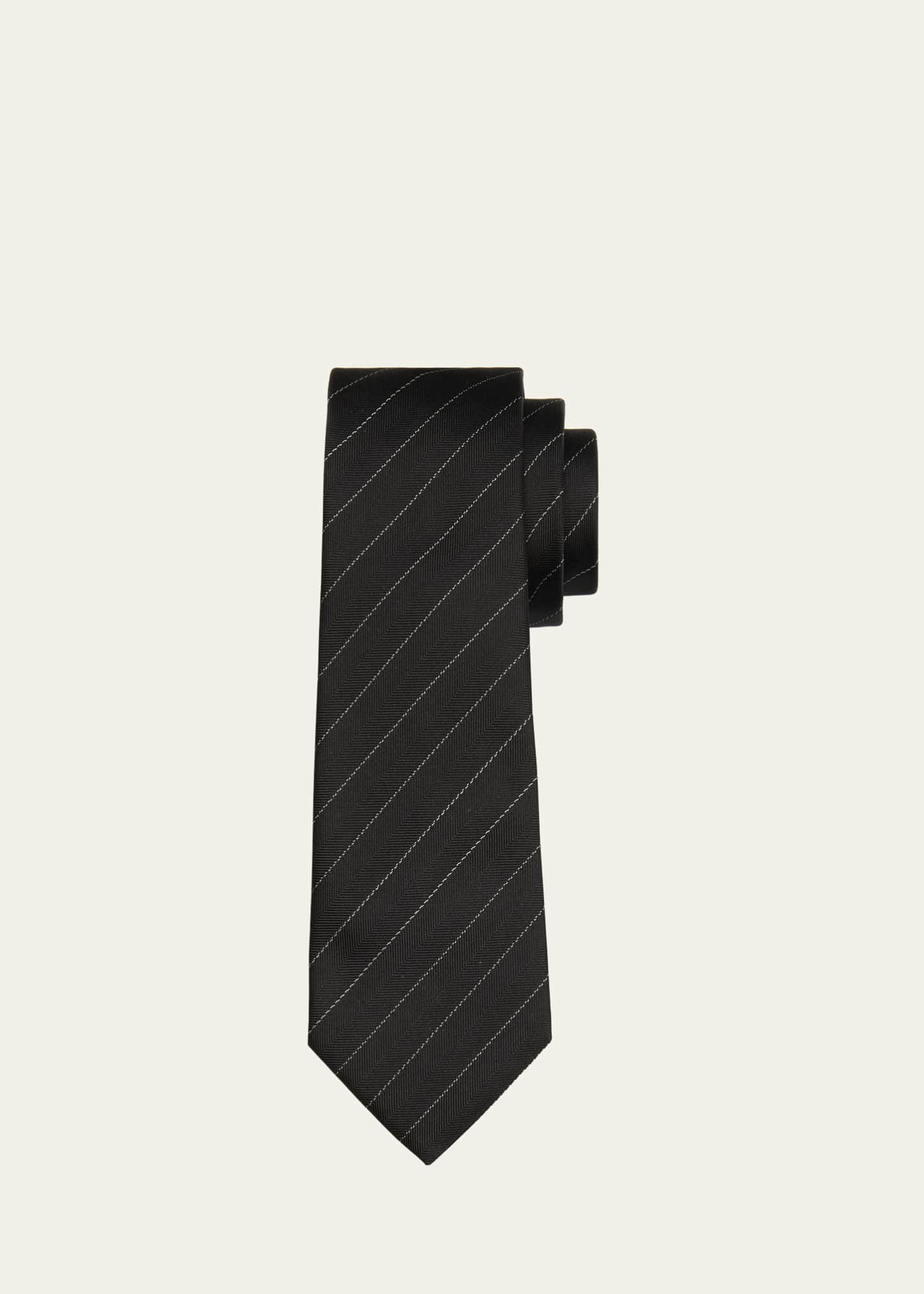 Saint Laurent Men's Chevron Stripe Silk Tie