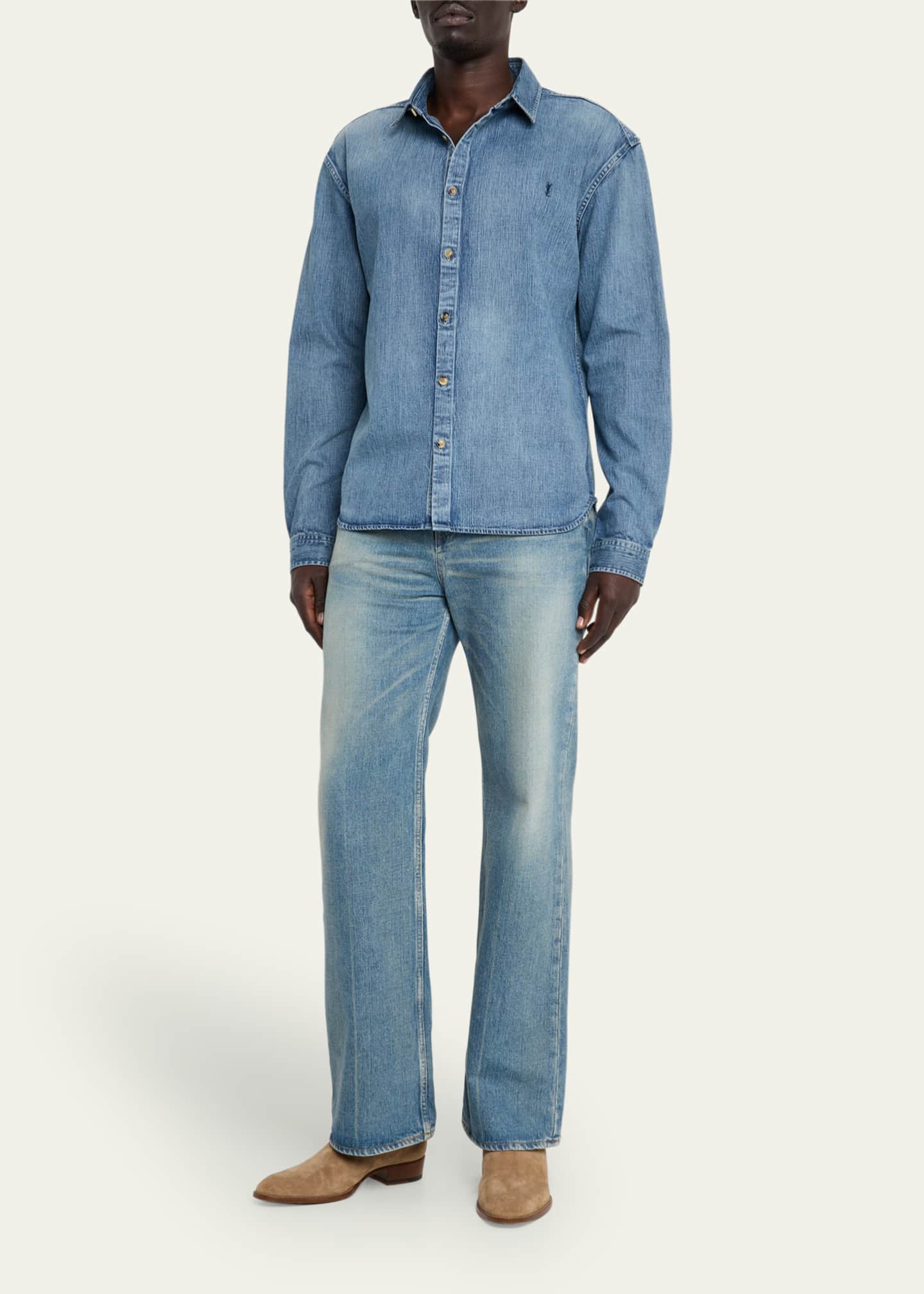 Saint Laurent Men's Cassandra Denim Button-Down Shirt - Bergdorf