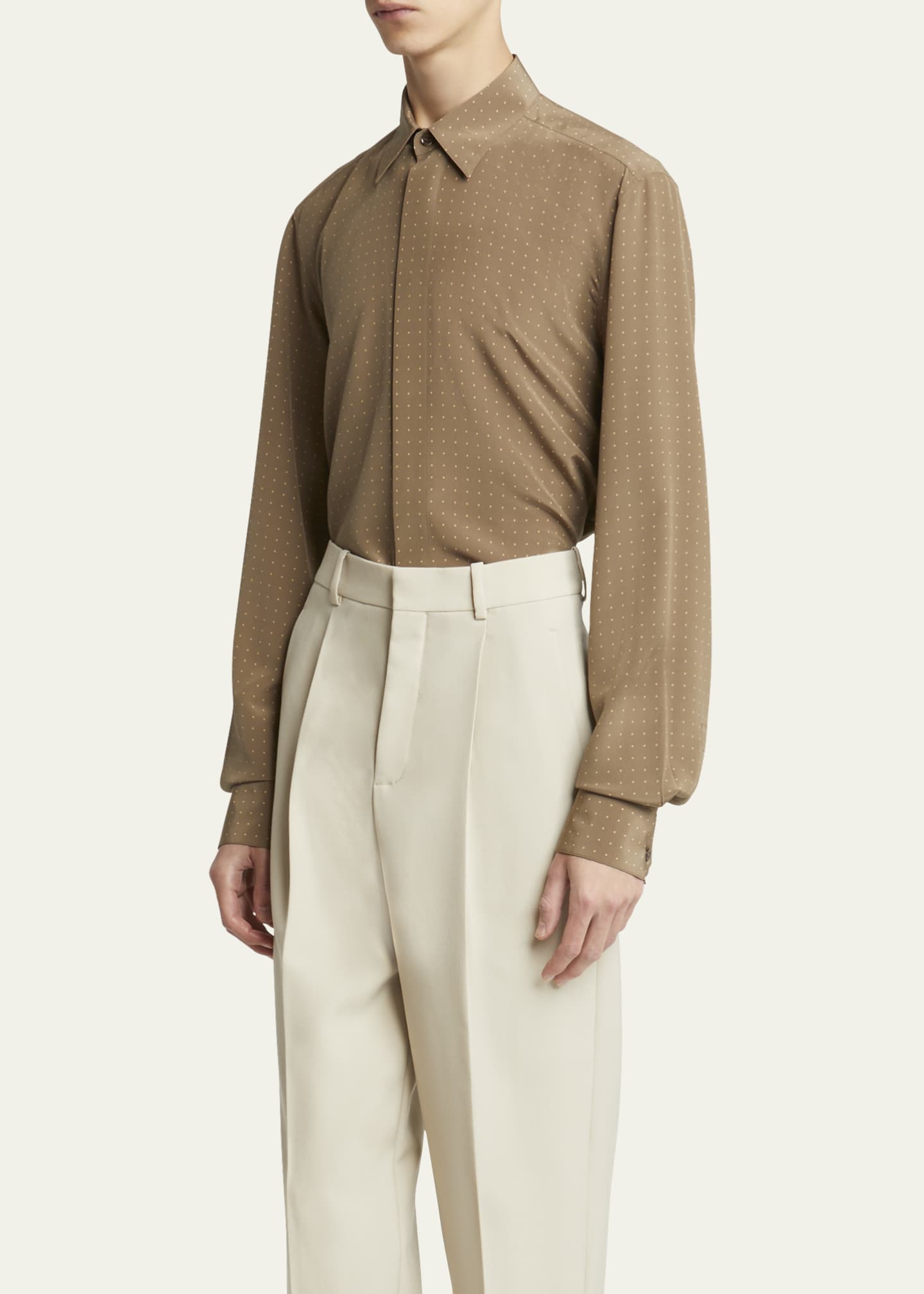 Saint Laurent Men's Dotted Crepe de Chine Dress Shirt Image 4 of 5