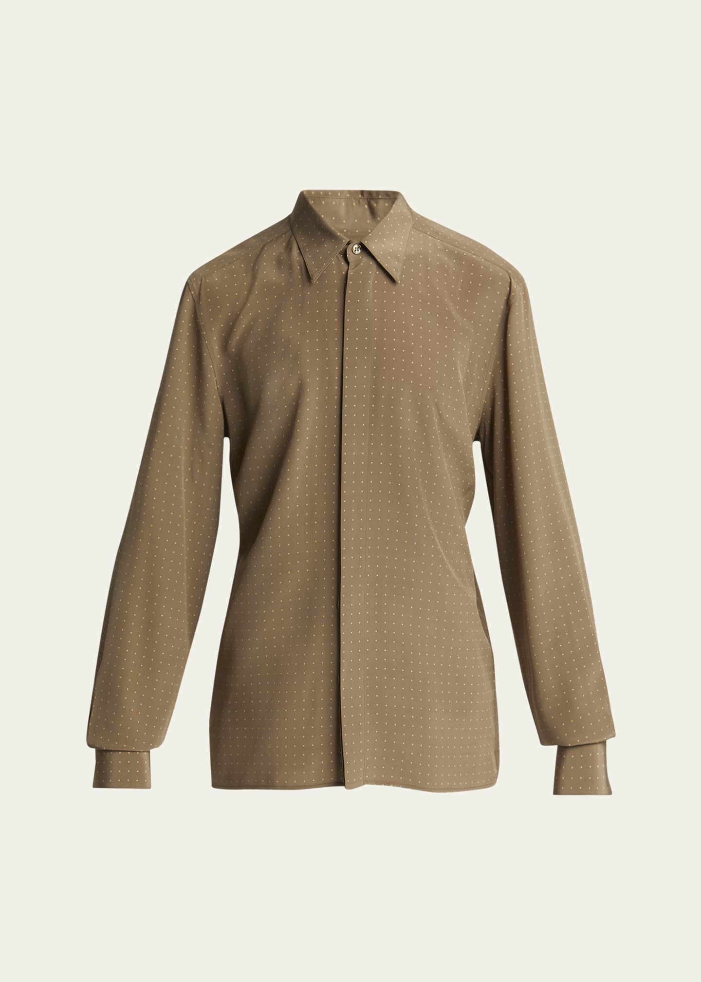 Saint Laurent Men's Dotted Crepe de Chine Dress Shirt Image 1 of 5