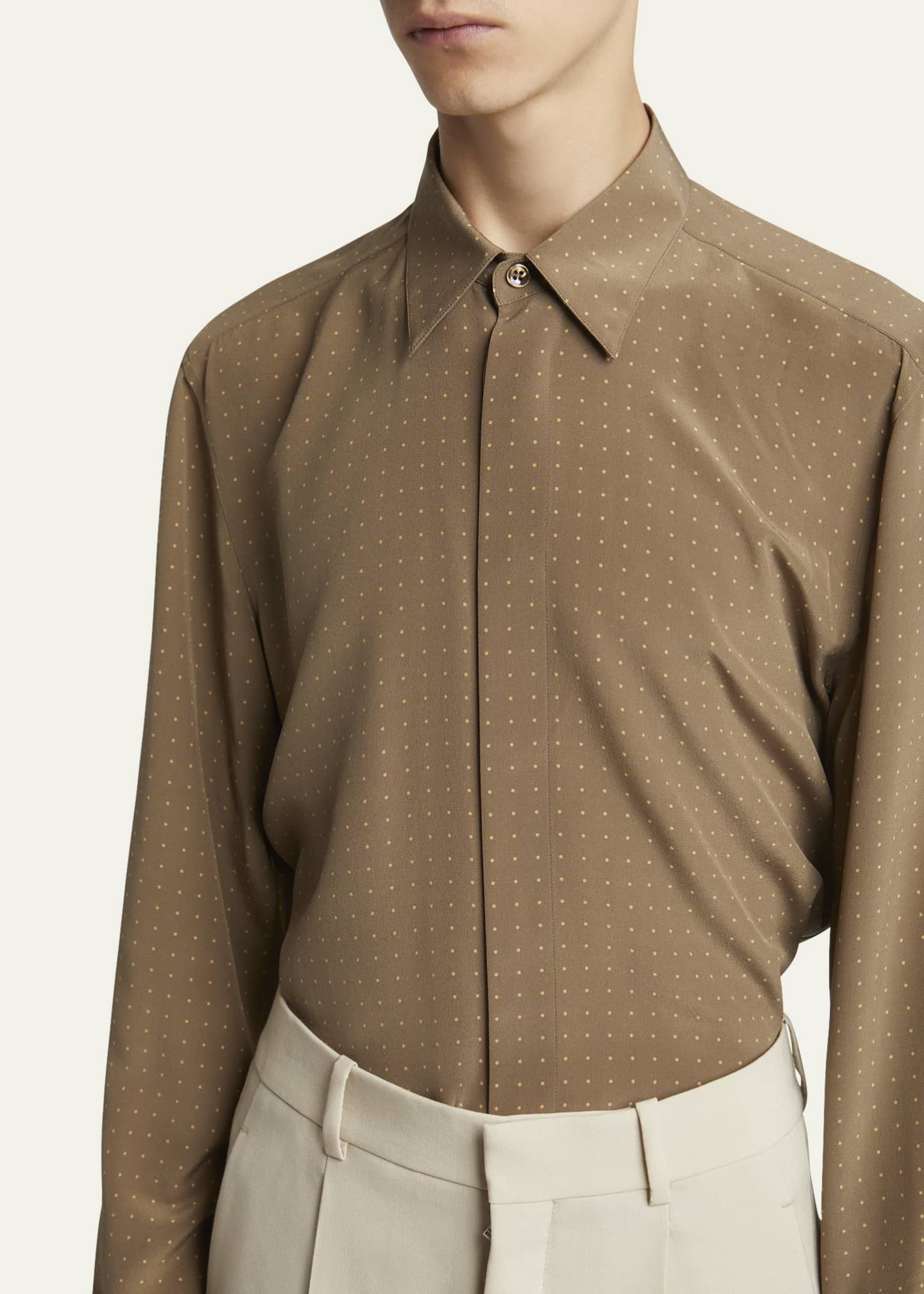 Saint Laurent Men's Dotted Crepe de Chine Dress Shirt Image 5 of 5