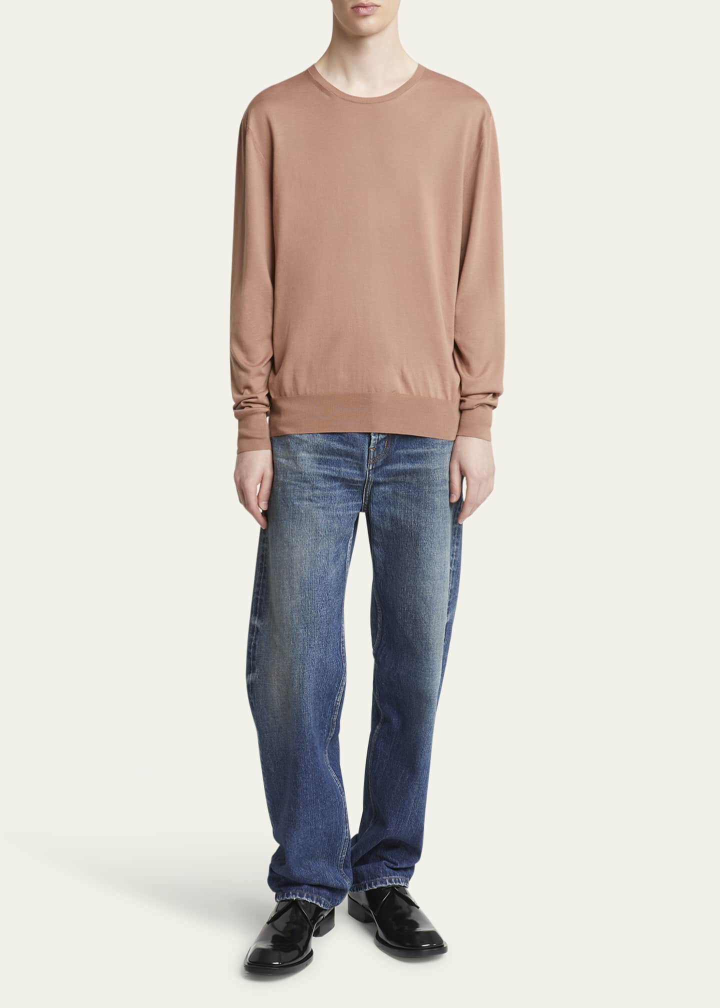 Saint Laurent Men's Sea Island Fine-Gauge Sweater Image 2 of 5