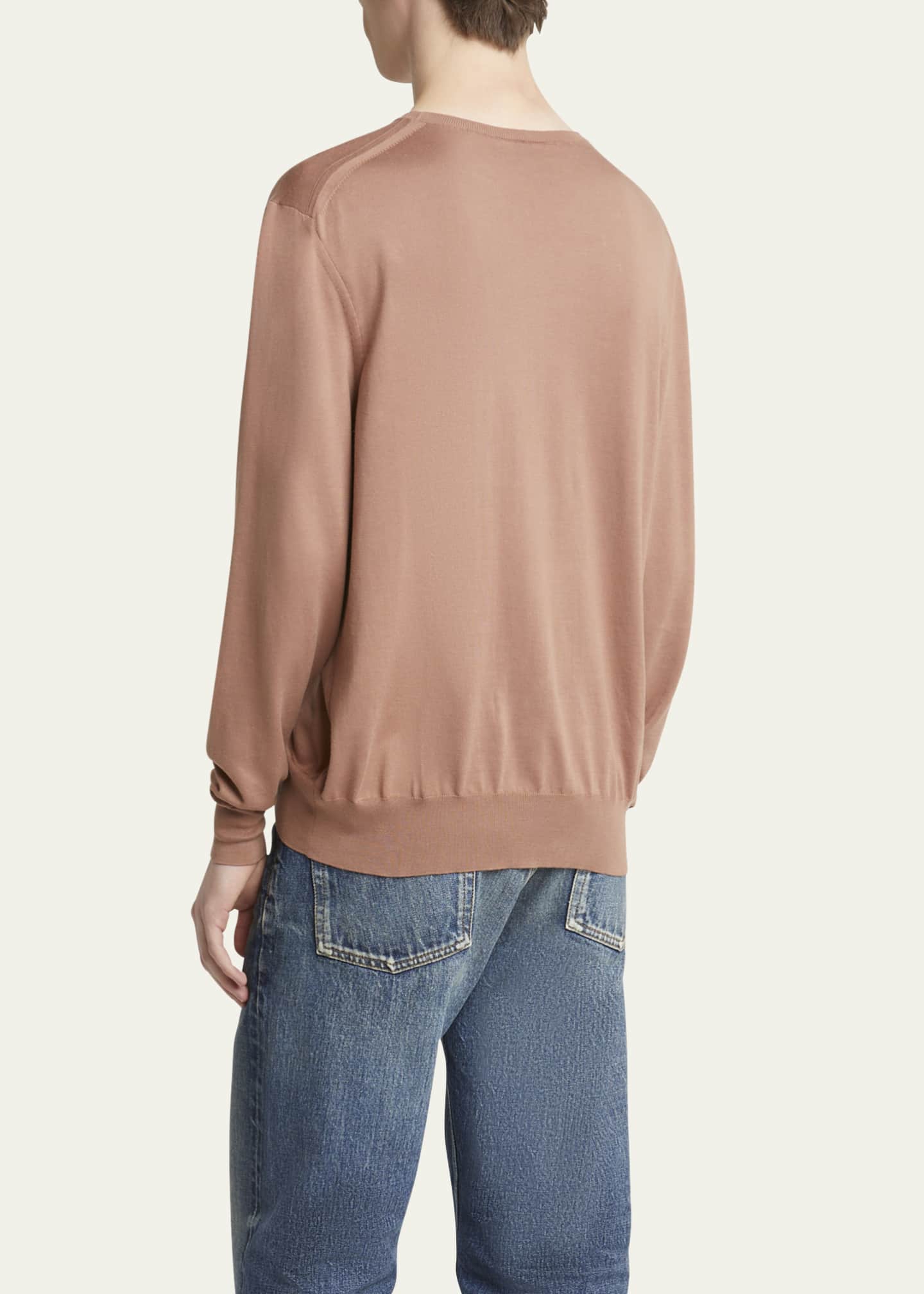 Saint Laurent Men's Sea Island Fine-Gauge Sweater Image 3 of 5
