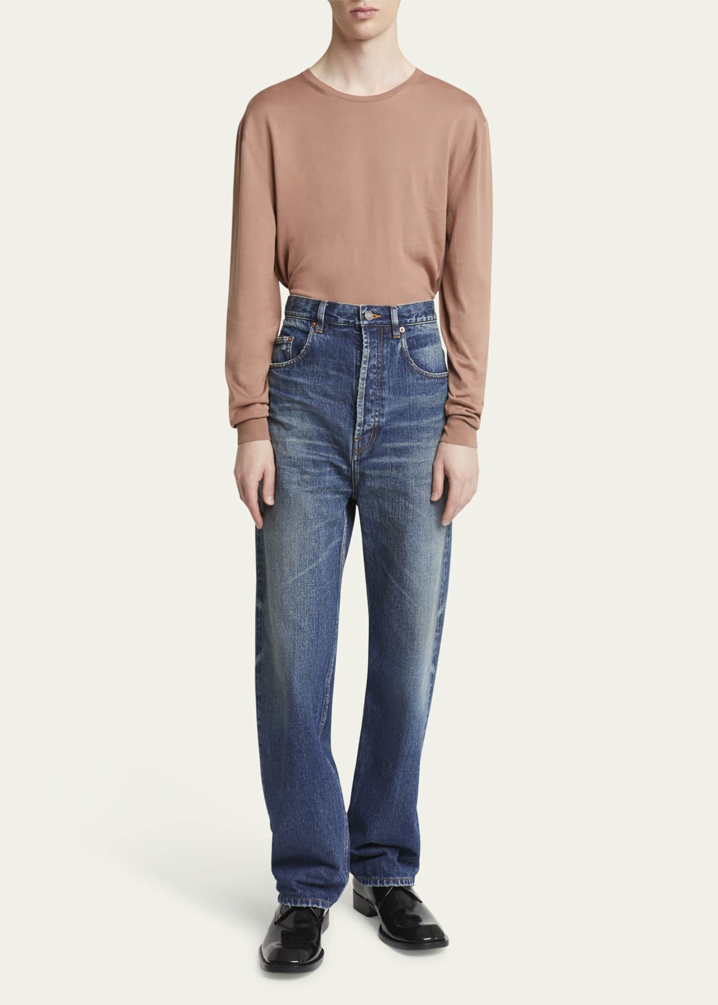 Saint Laurent Men's High-Waist Baggy Jeans Image 2 of 5