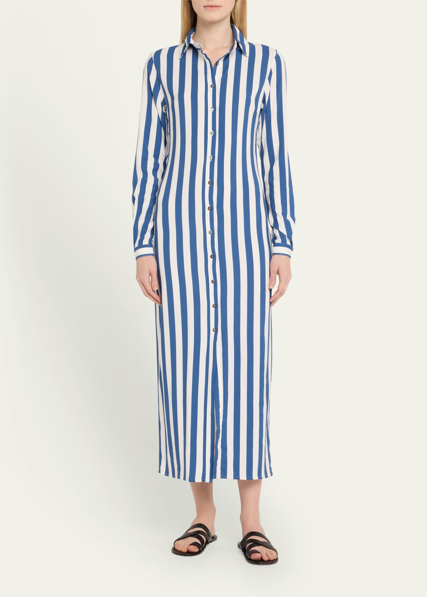 ANEMOS Striped Button-Front Maxi Shirtdress Image 2 of 5