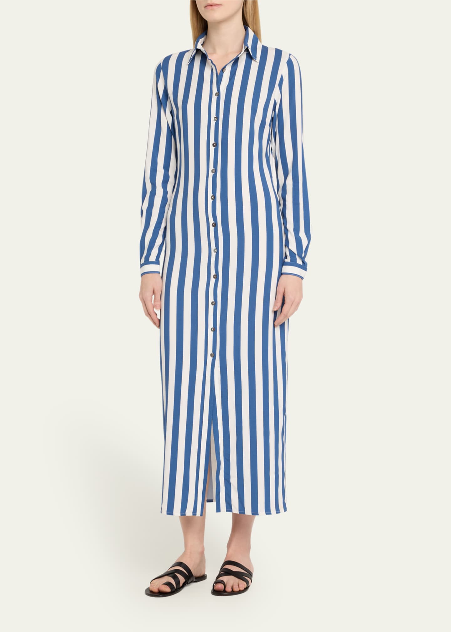 ANEMOS Striped Button-Front Maxi Shirtdress Image 4 of 5