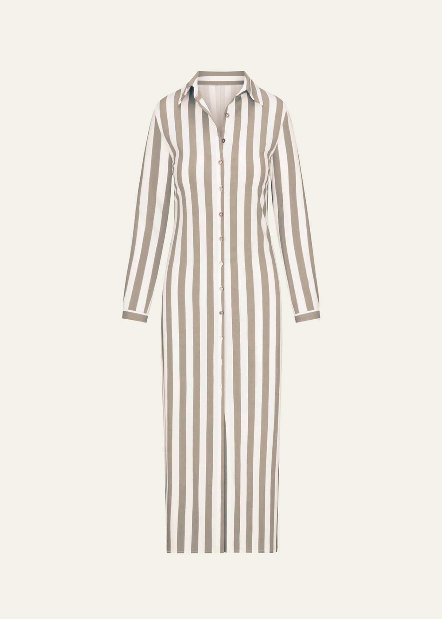 ANEMOS Striped Button-Front Maxi Shirtdress Image 1 of 5