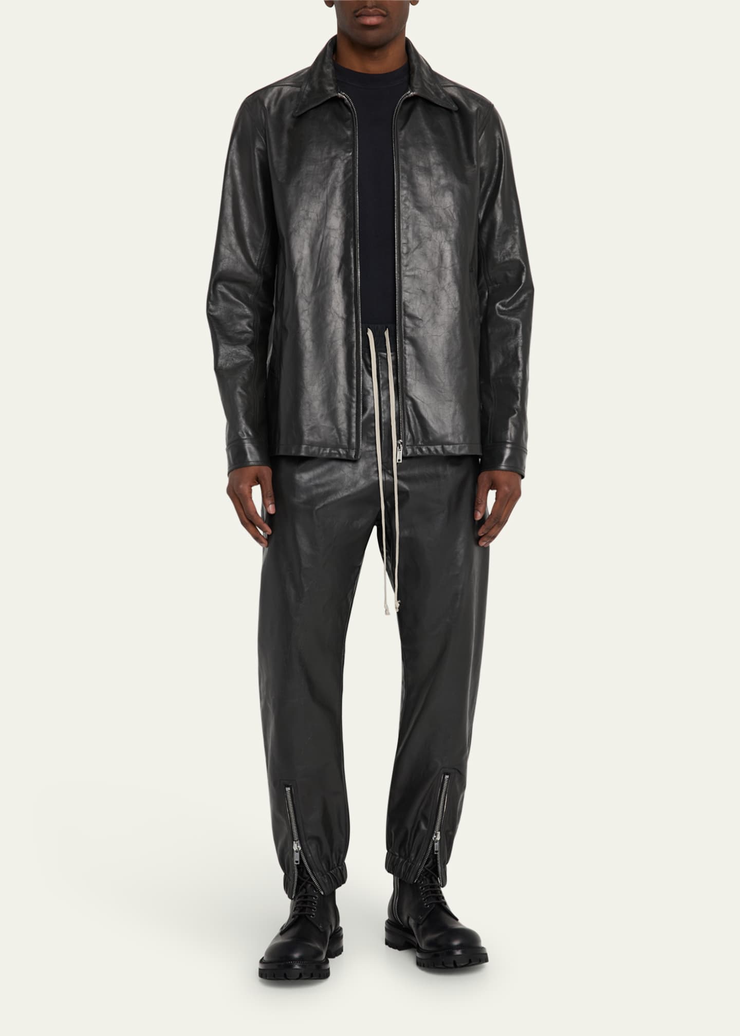 Rick Owens Men's Tamponato Leather Blouson Jacket Image 2 of 5