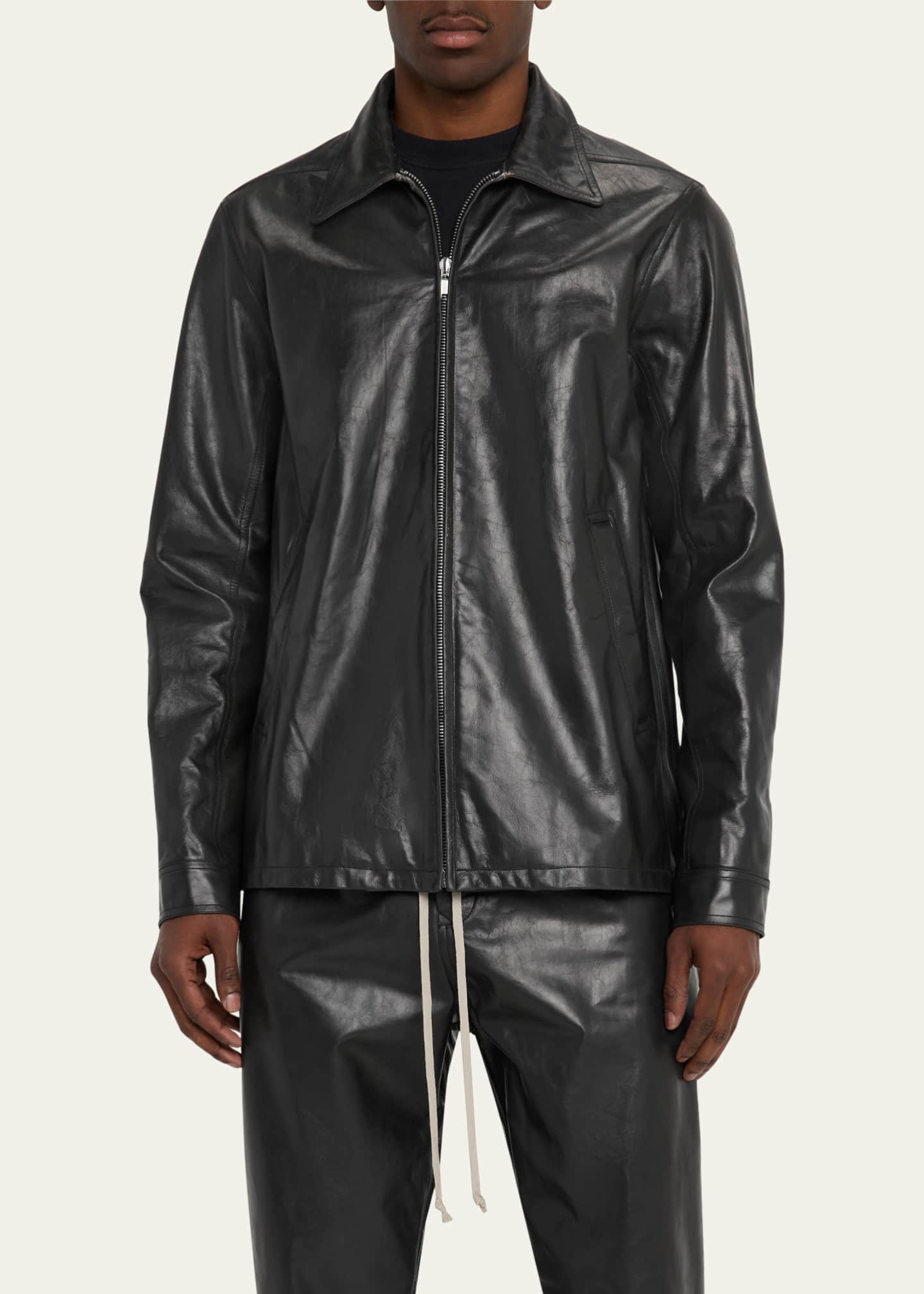 Rick Owens Men's Tamponato Leather Blouson Jacket Image 4 of 5