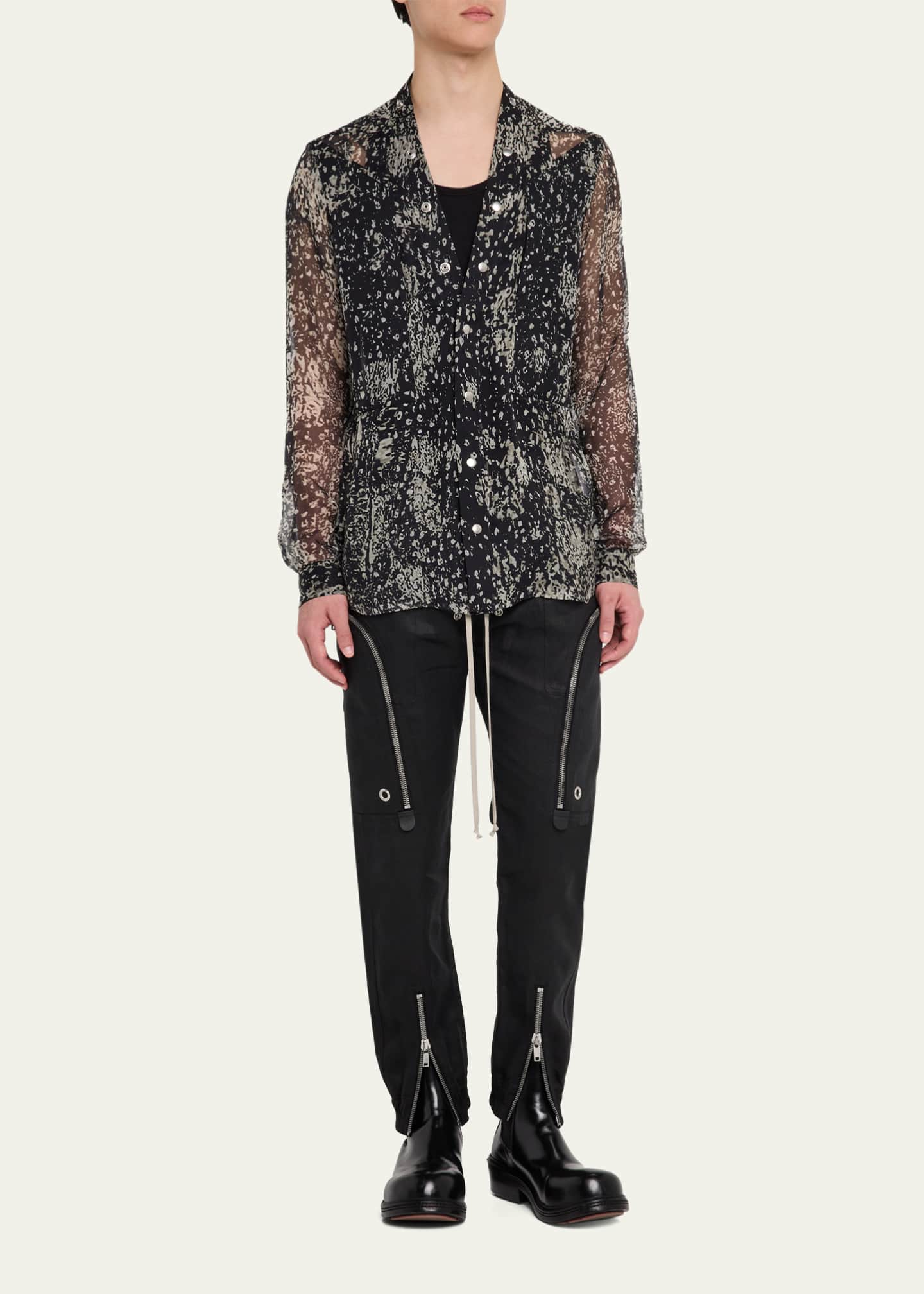 Rick Owens Men's Gauze Wolfish-Print Larry Shirt Image 2 of 5