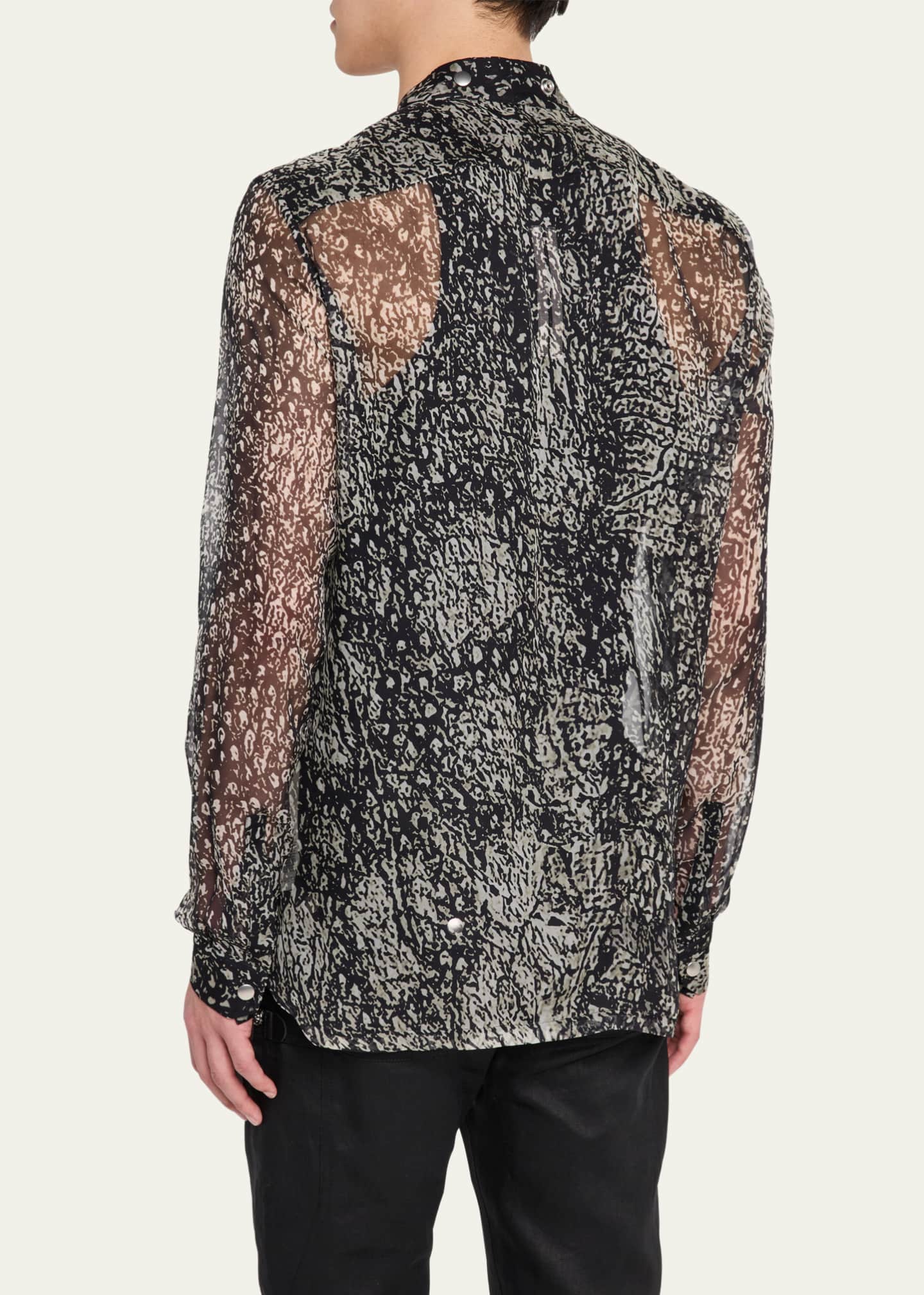 Rick Owens Men's Gauze Wolfish-Print Larry Shirt Image 3 of 5